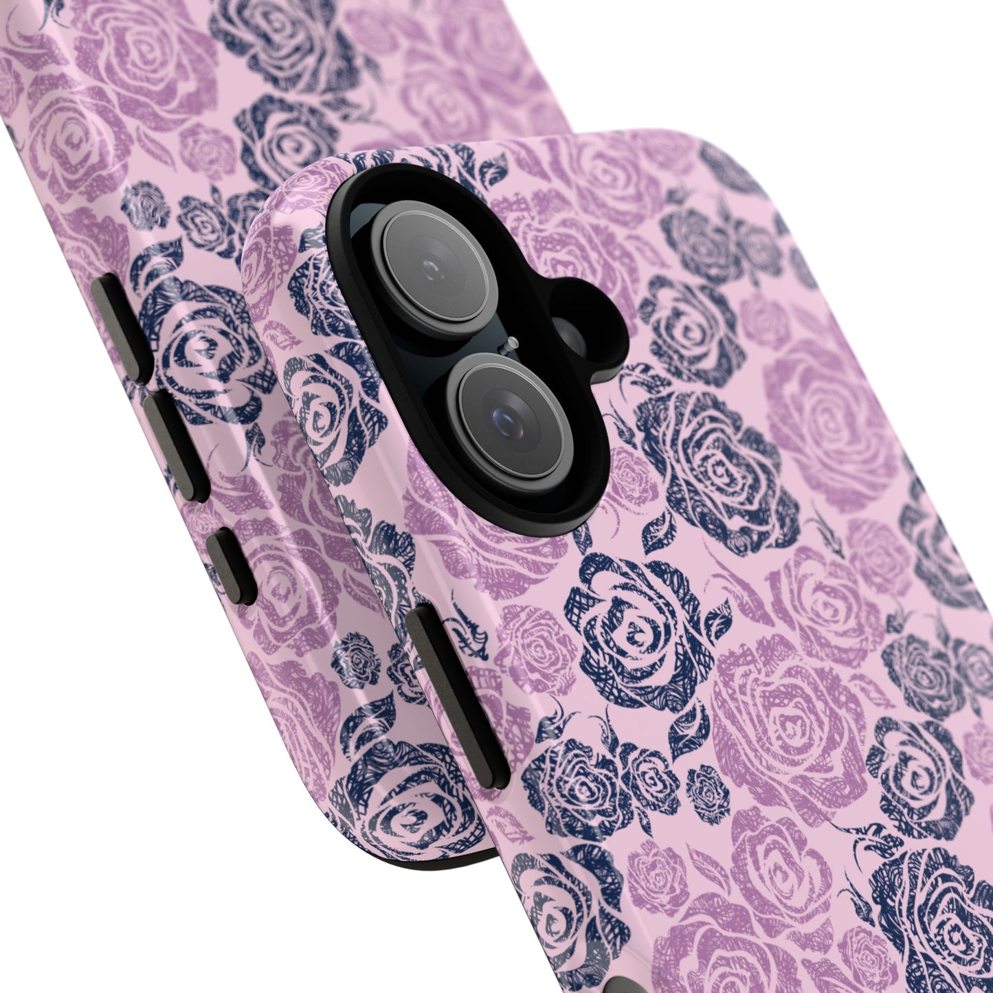 Floral Rose Tough Phone Case — Pink & Slate Rose Pattern
