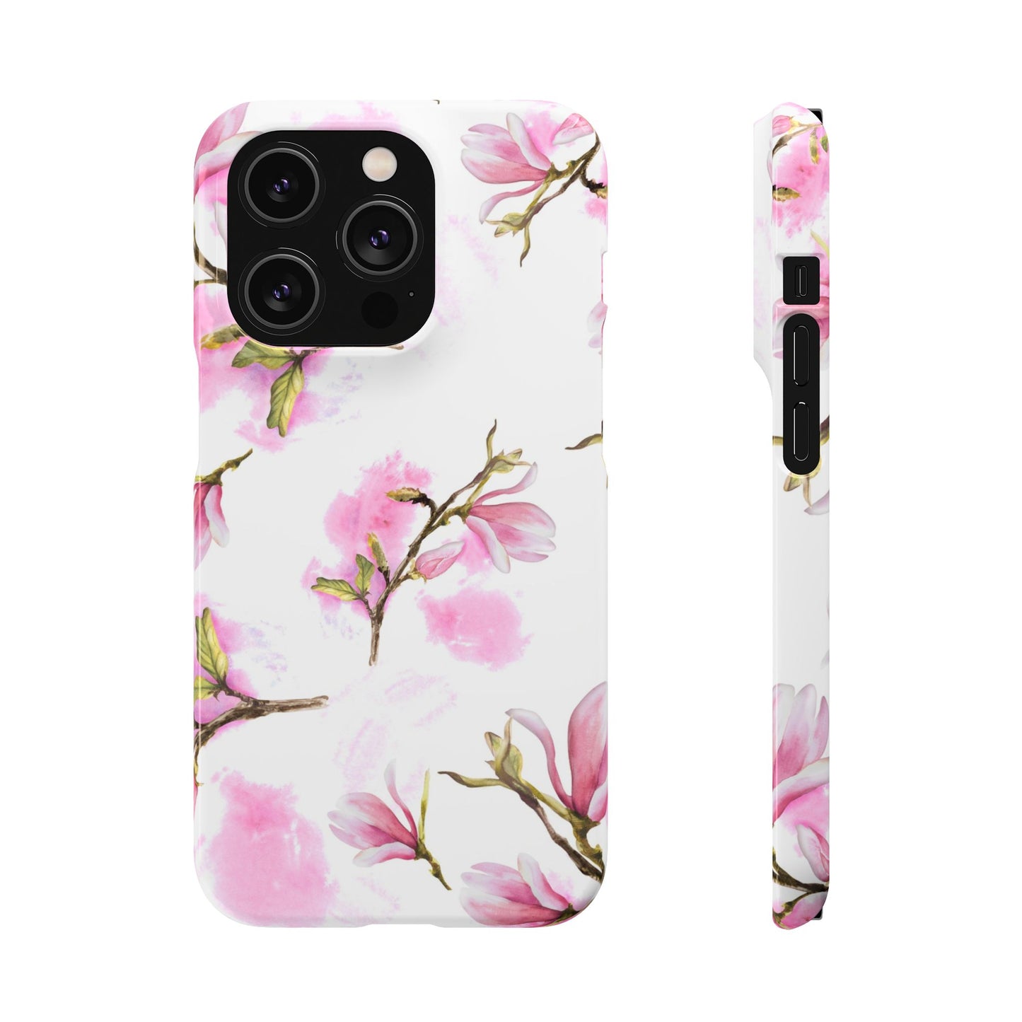 Floral Magnolia Slim Phone Case – Pink Watercolor Snap Case for Apple iPhone and Samsung Galaxy.
