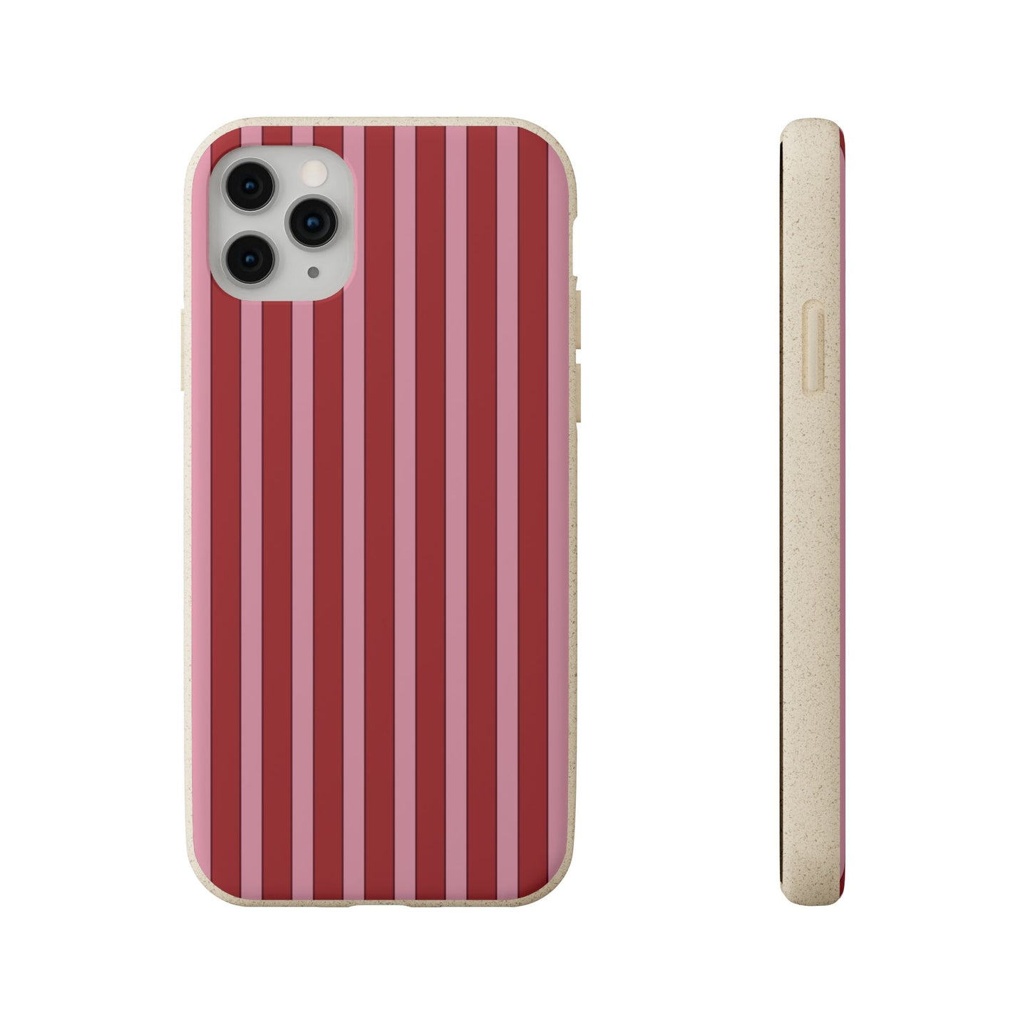Biodegradable Phone Case — Red Vertical Stripe Eco Protective Cover for Apple iPhone and Samsung Galaxy.