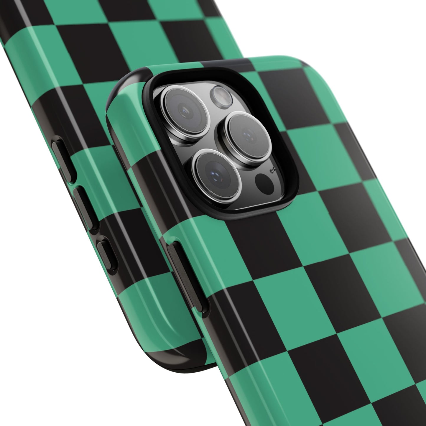 Tanjiro Checkerboard Tough Phone Case – Green & Black Protective Cover