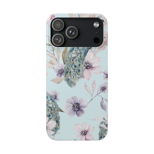 Watercolour Pastel Peacock Floral Snap Phone Case for Apple iPhone and Samsung Galaxy.