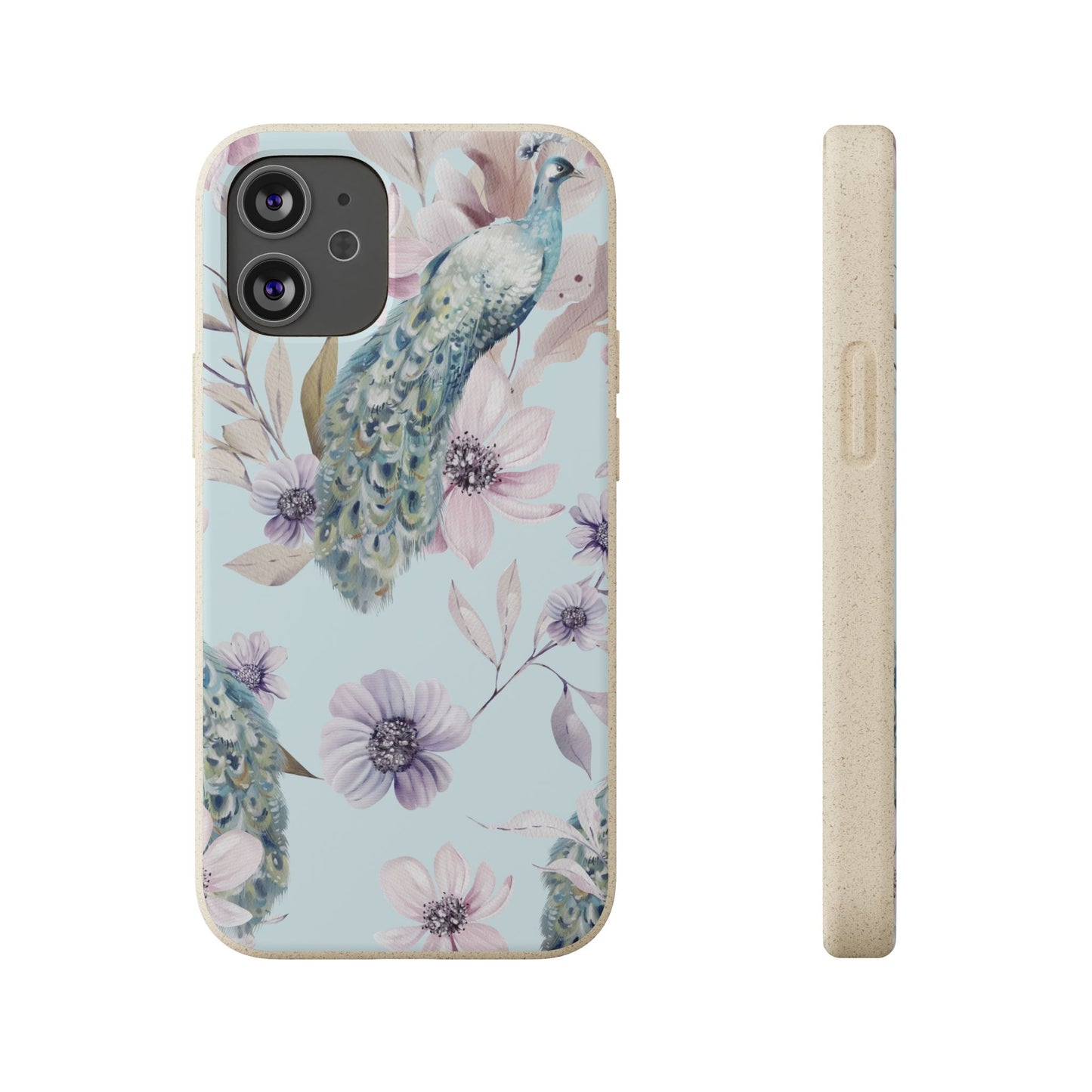 Peacock Floral Biodegradable Phone Case — Eco-Friendly Cover for Apple iPhone and Samsung Galaxy.