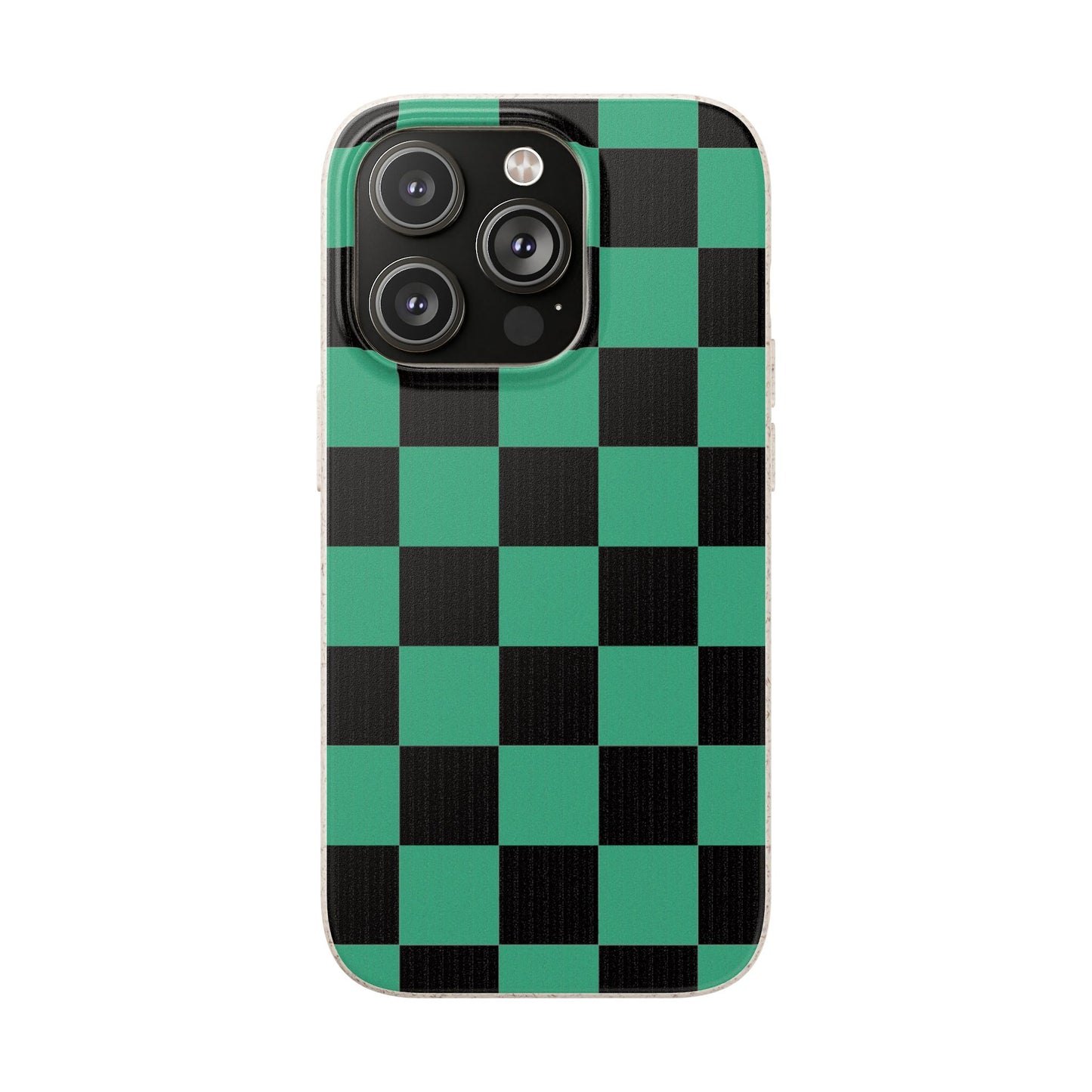 Biodegradable Checkerboard Phone Case — Green & Black Tanjiro Eco Smartphone Cover for Apple iPhone and Samsung Galaxy.