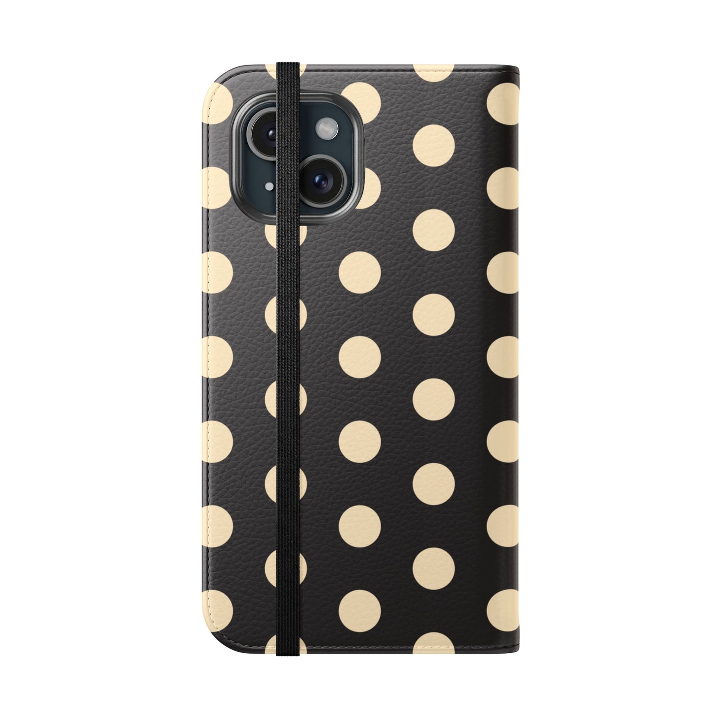 Polka Dot Flip Phone Case – Retro Black & Cream Wallet Cover