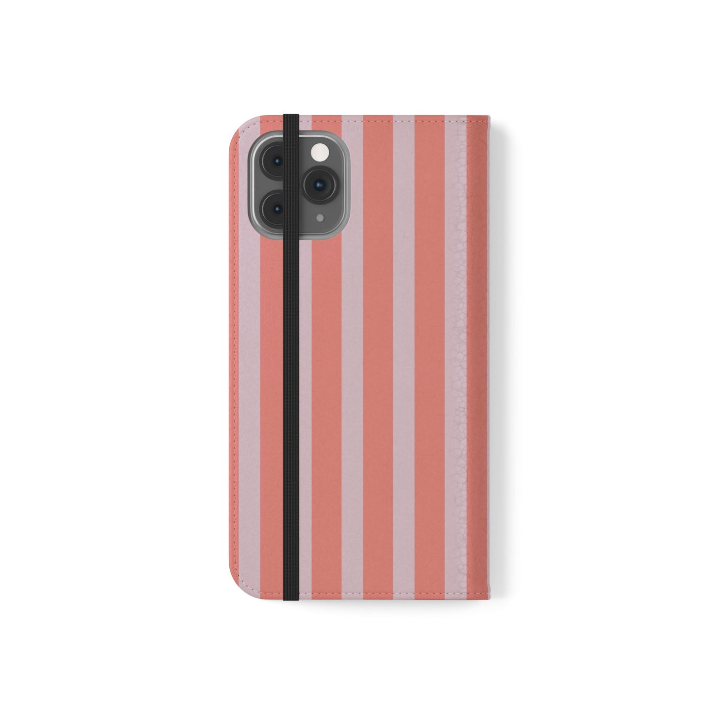 Striped Flip Phone Case — Pink & Coral Vertical Stripe Wallet Cover