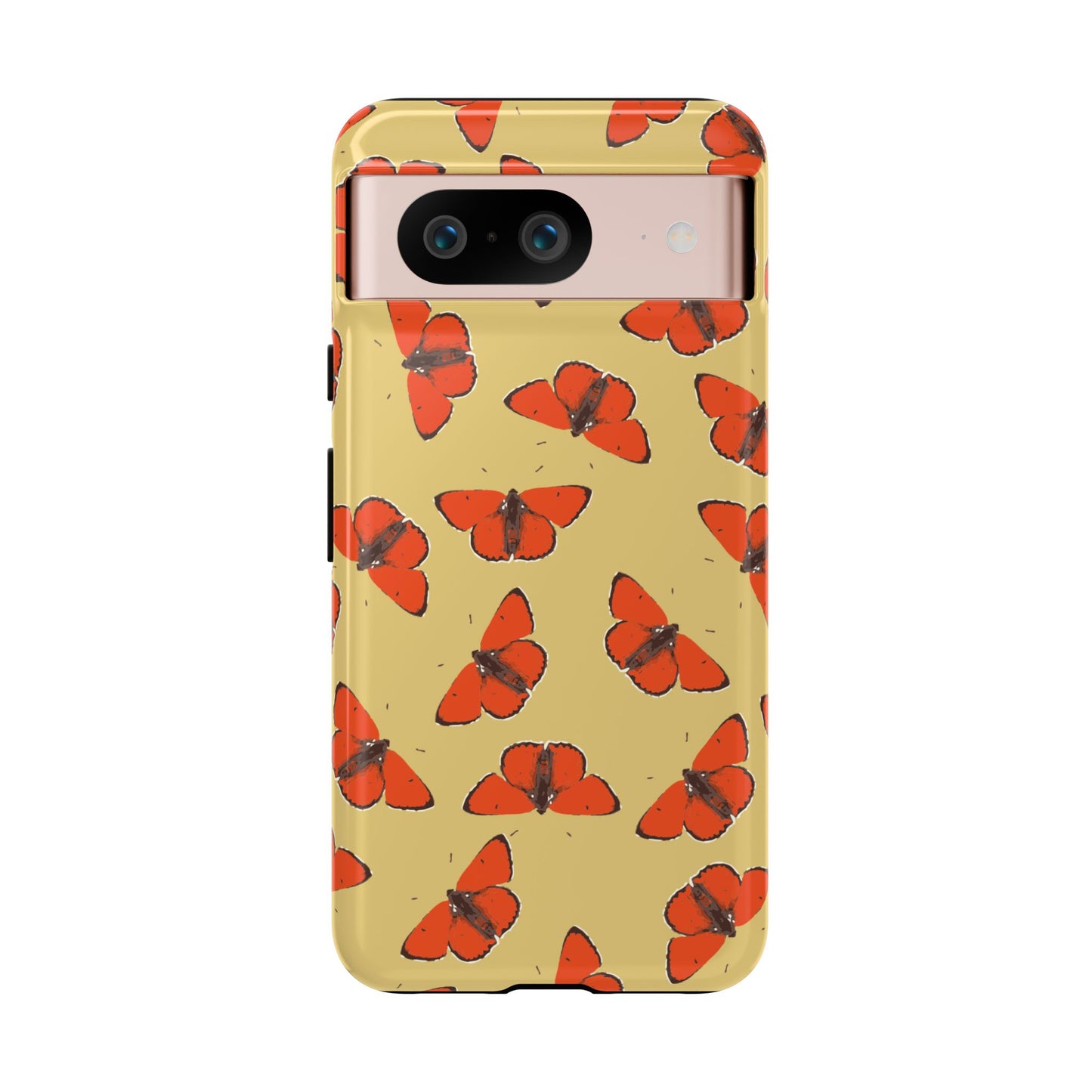 Red Butterfly Pattern Tough Phone Case — Retro Butterflies on Yellow
