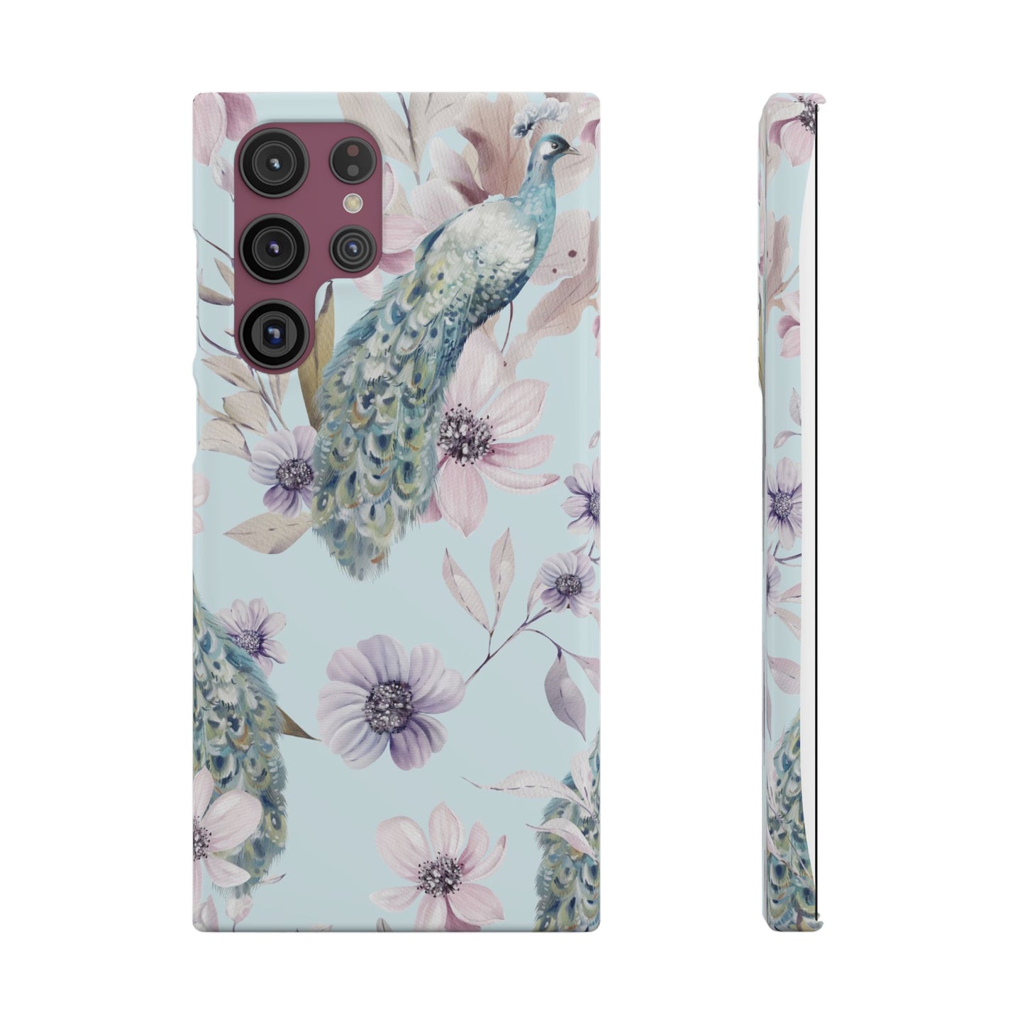 Watercolour Pastel Peacock Floral Snap Phone Case for Apple iPhone and Samsung Galaxy.