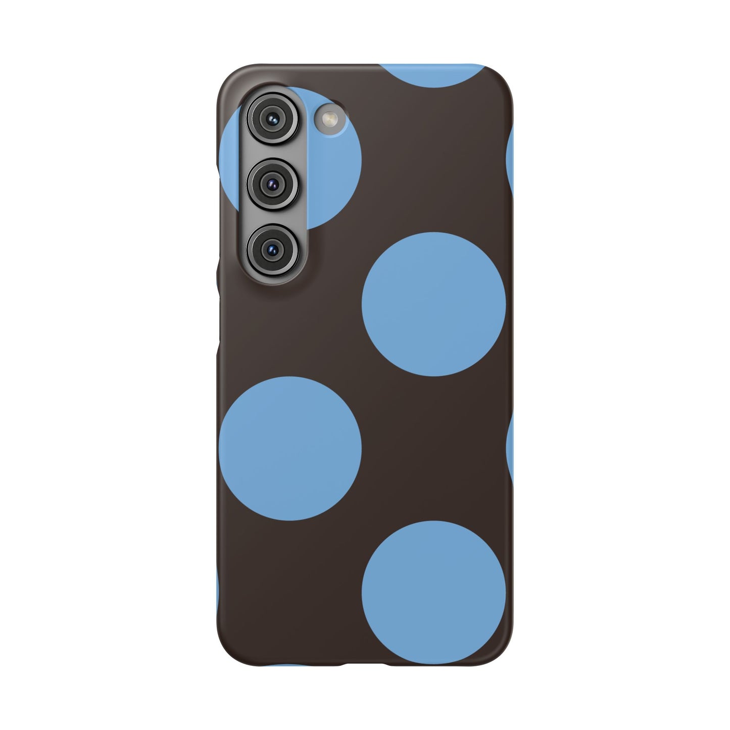 Matte Black with Large Sky Blue Polka Dots Slim Phone Case for Apple iPhone, Samsung Galaxy and Google Pixel.