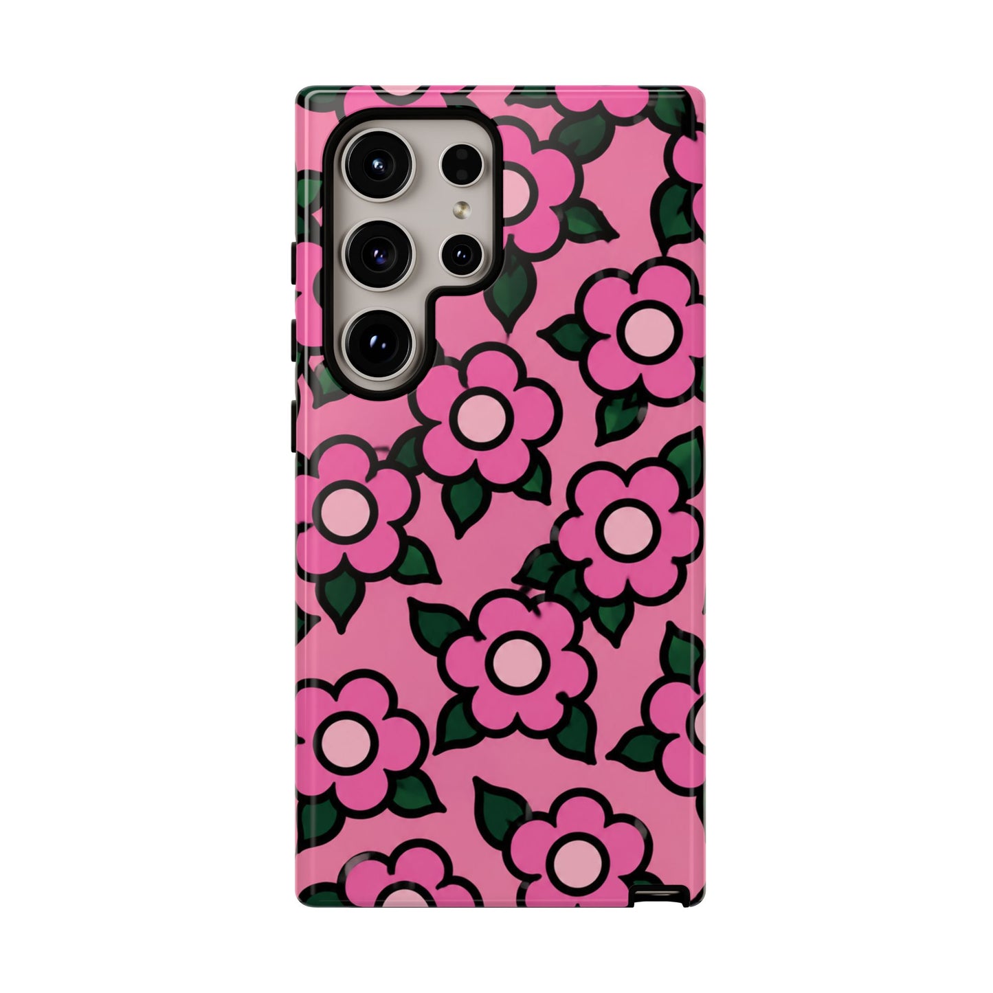 Pink Floral Tough Phone Case — Cute Retro Flower Protective Cover