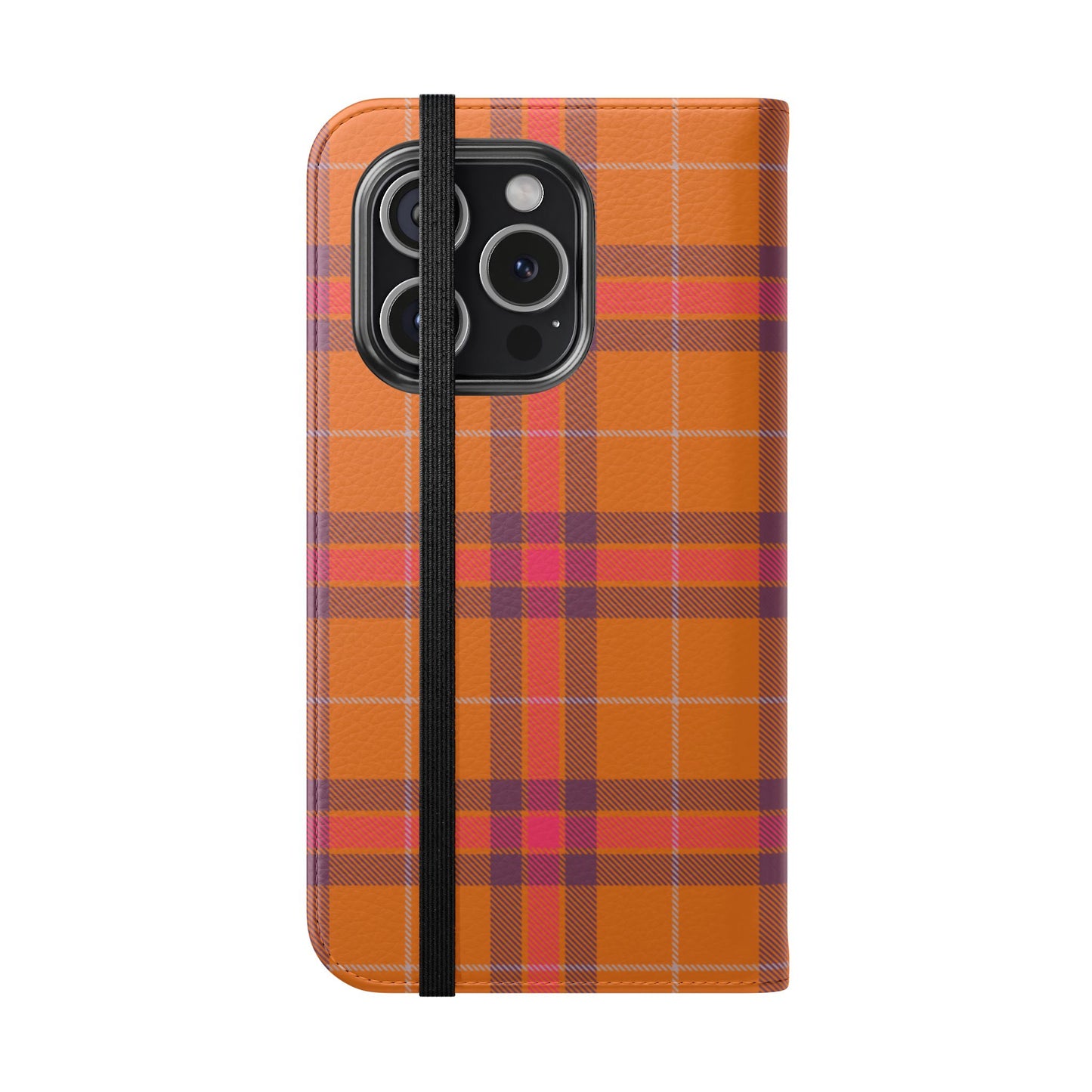 Tartan Flip Phone Case — Orange, Purple & Red Plaid Wallet Cover