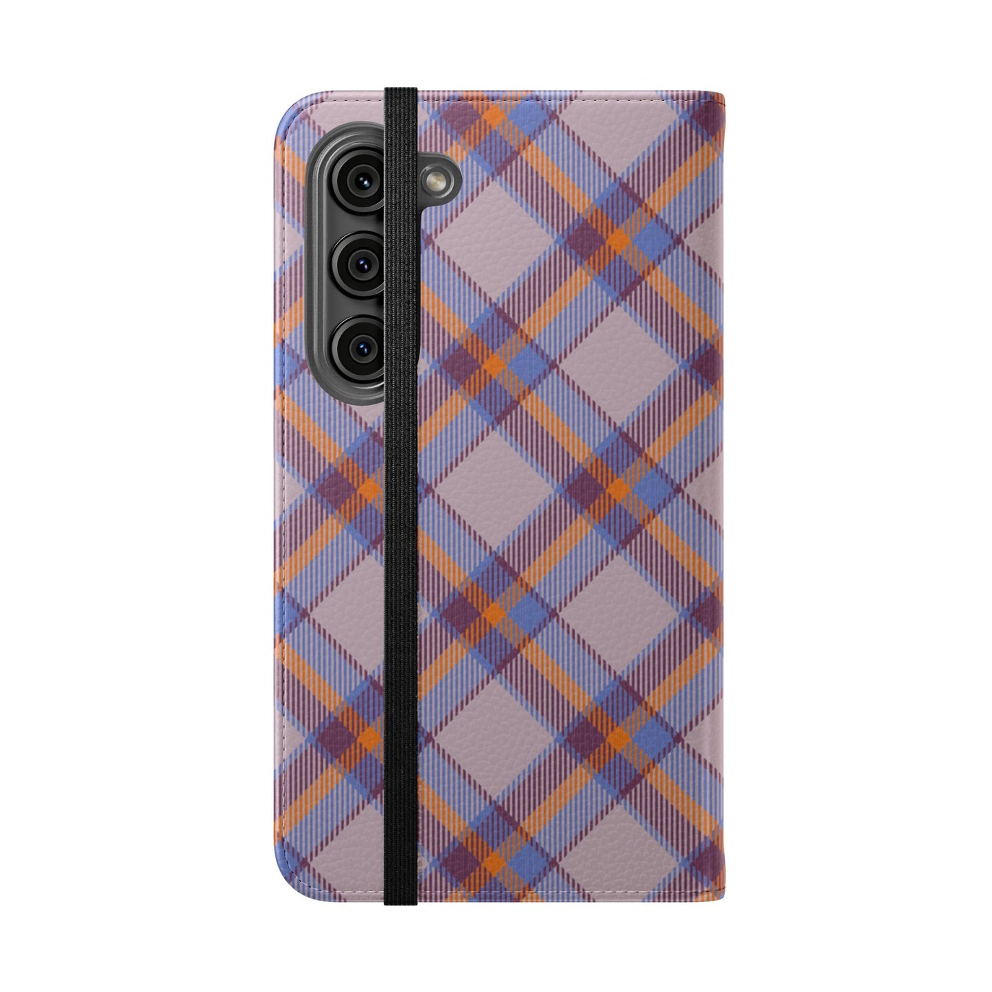 Tartan Flip Phone Case — purple & Orange Plaid Wallet Cover