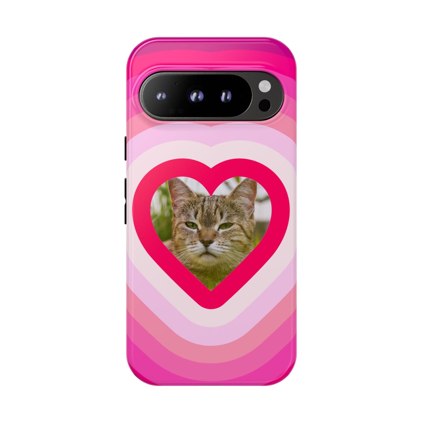 Single Image Personalised  Heart Photo Phone Case – Pink Gradient Love Tough Case for Apple iPhone, Samsung Galaxy and Google Pixel.