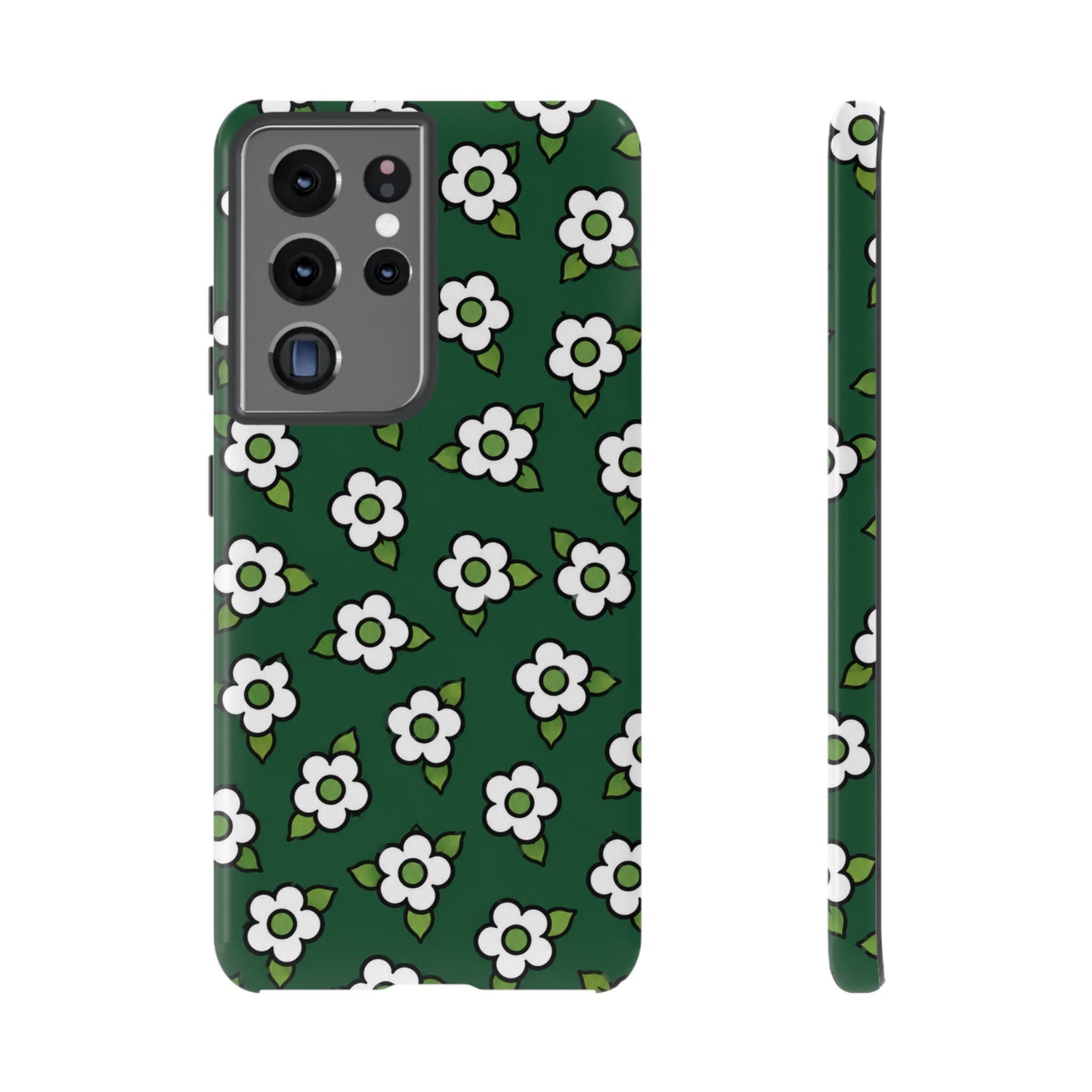 Floral Tough Case — Green White Daisy Protective Phone Cover