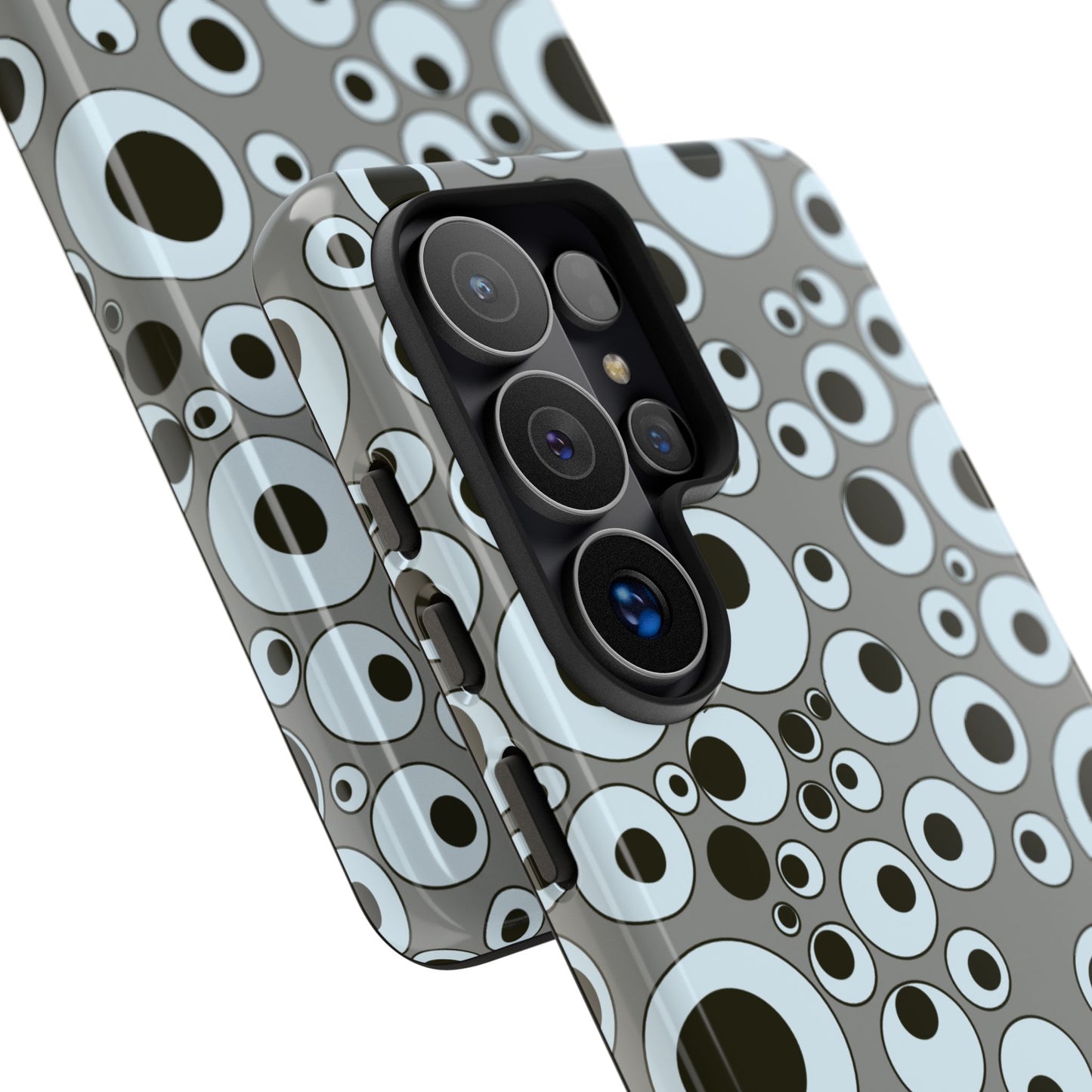 Bubble Pattern Tough Phone Case – Grey Retro Polka-Dot Design