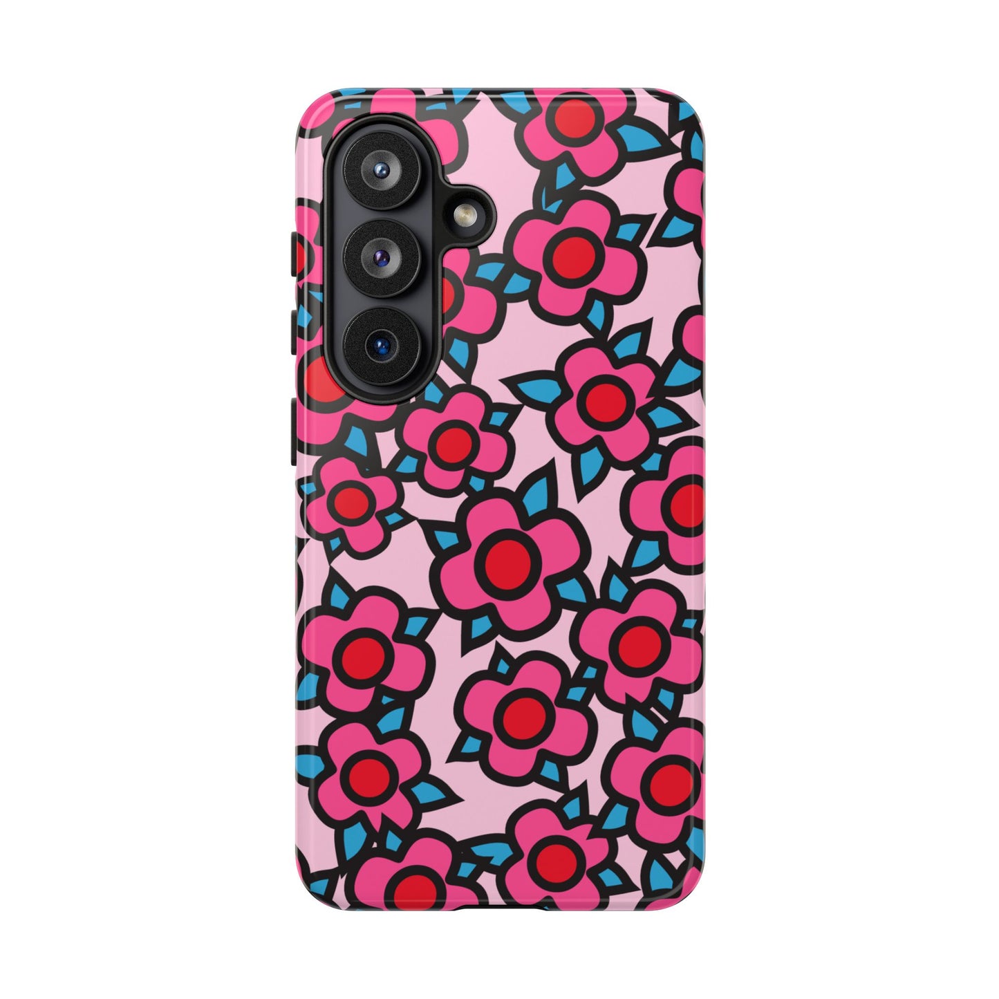Floral Pink Tough Phone Case — Retro Red & Teal Flower Pattern