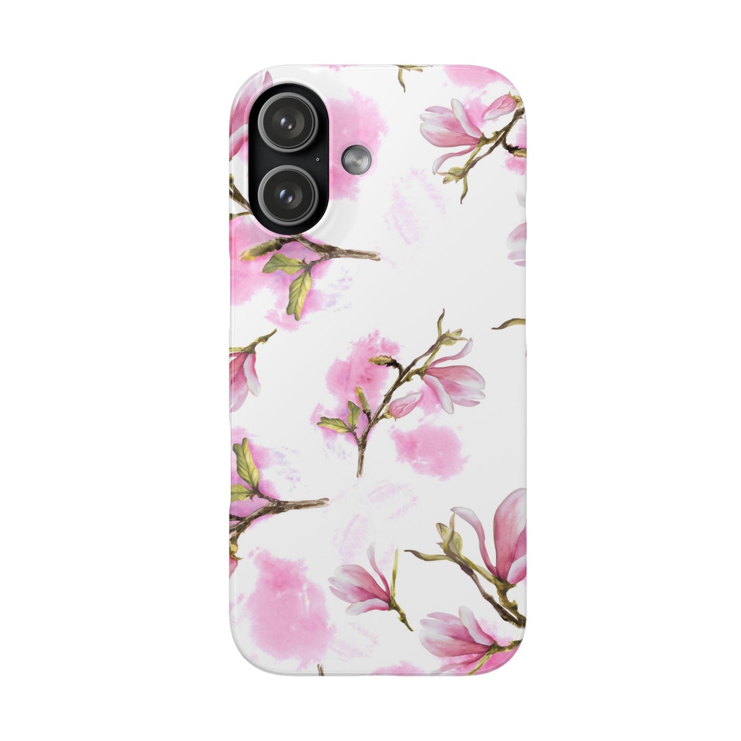 Floral Magnolia Slim Phone Case – Pink Watercolor Snap Case for Apple iPhone and Samsung Galaxy.
