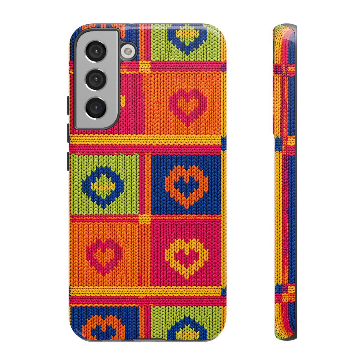 Retro Knit Pattern Heart Patch Tough Phone Case