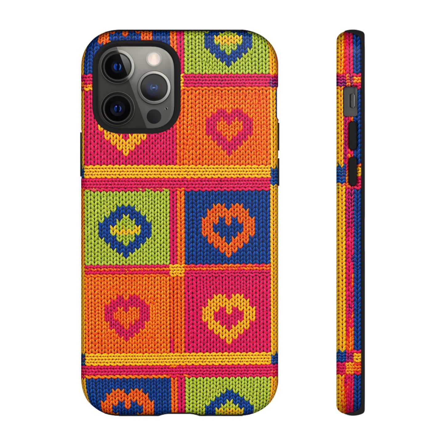 Retro Knit Pattern Heart Patch Tough Phone Case
