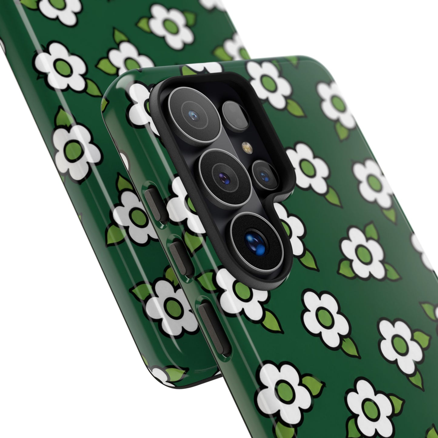 Floral Tough Case — Green White Daisy Protective Phone Cover