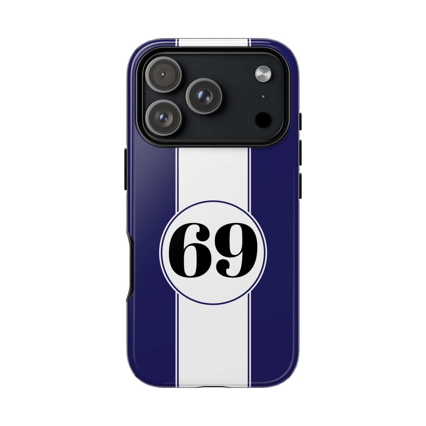 Custom Number Racing Stripe Tough Phone Case for Apple iPhone, Samsung Galaxy and Google Pixel.