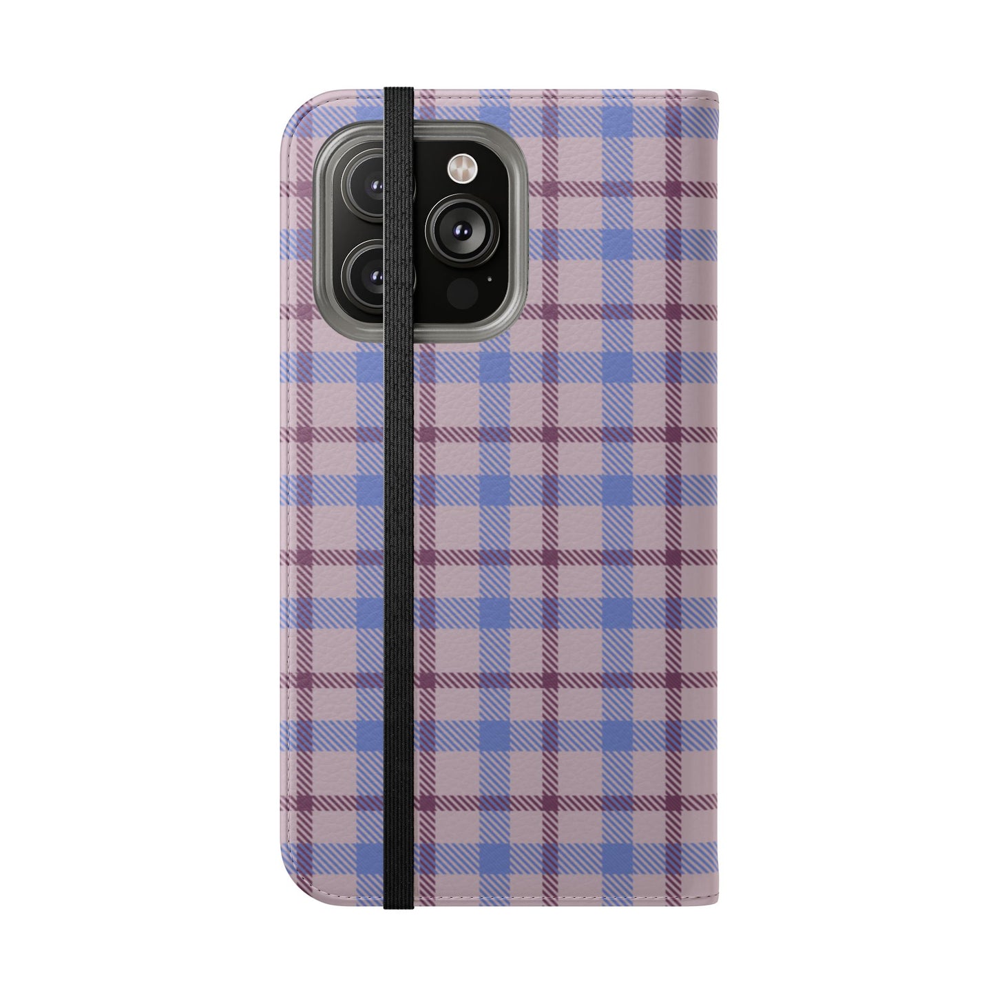 Tartan Flip Phone Case — Blue & Purple Plaid Wallet Cover