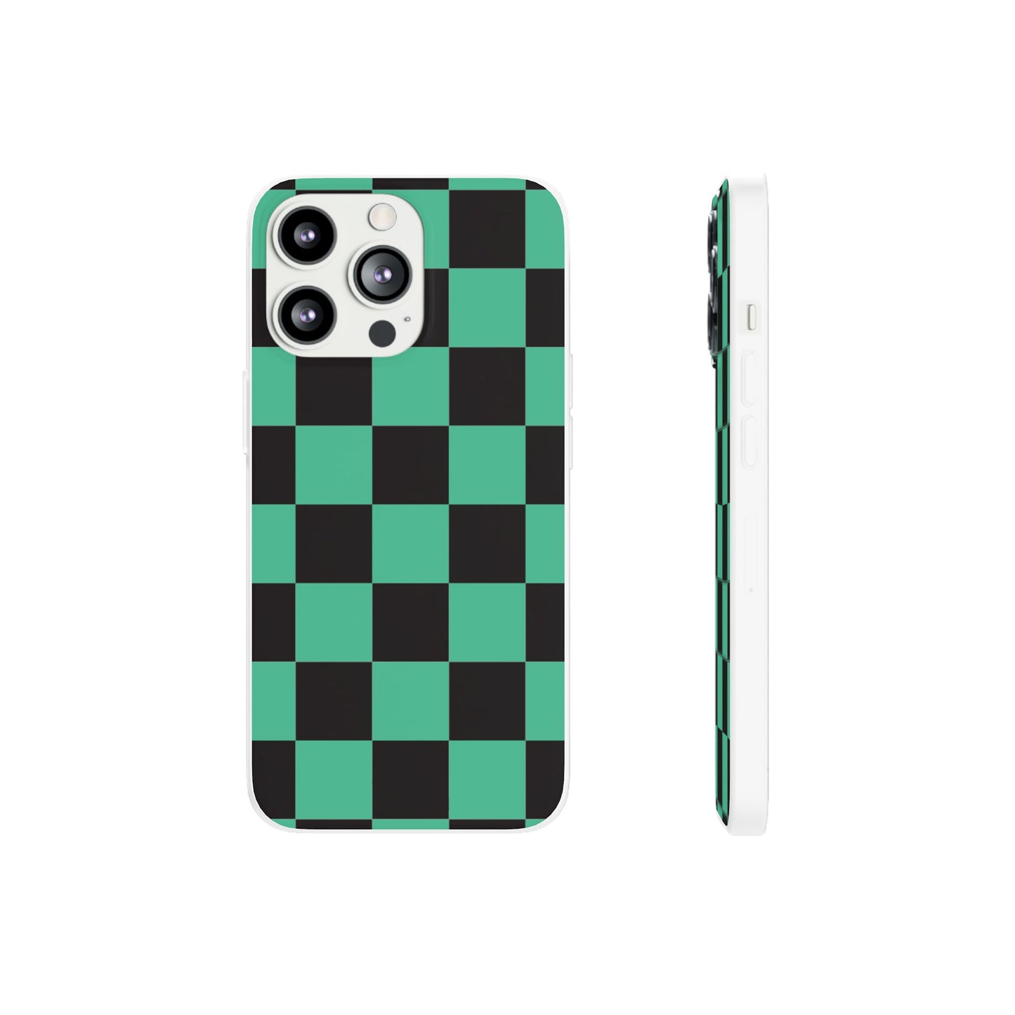Tanjiro Checkerboard Green and Black Flexi Phone Case for Apple iPhone and Samsung Galaxy.
