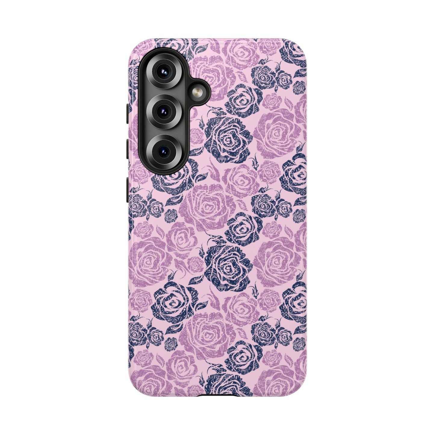 Floral Rose Tough Phone Case — Pink & Slate Rose Pattern