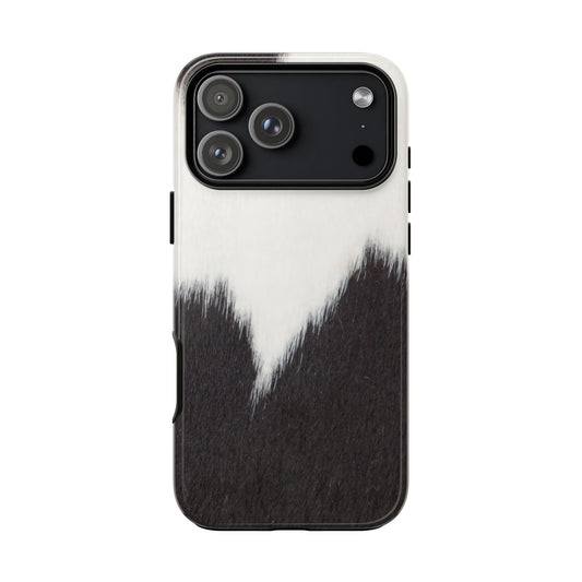 Cowhide Heart Tough Phone Case — Black & White Rustic Protective Cover