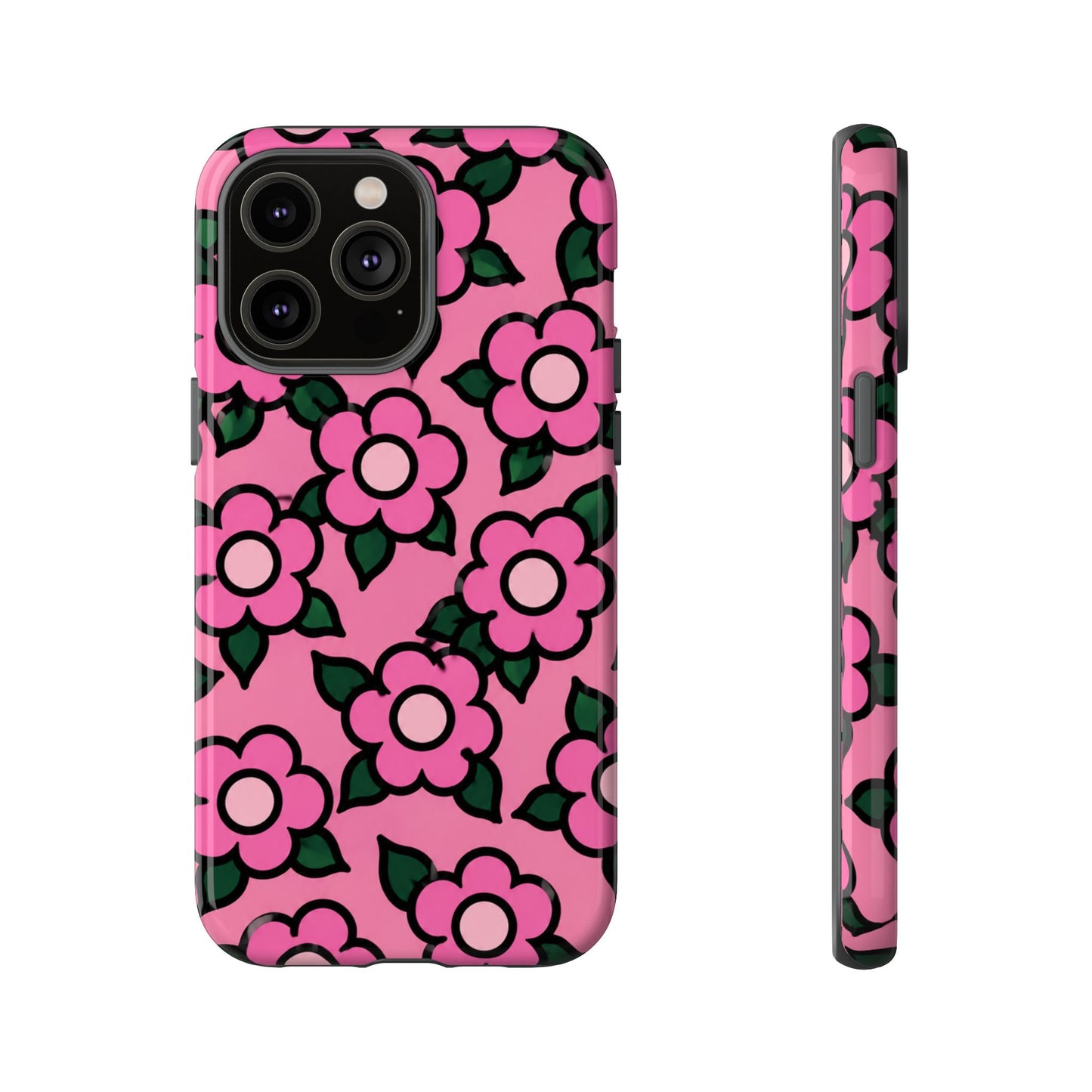 Pink Floral Tough Phone Case — Cute Retro Flower Protective Cover