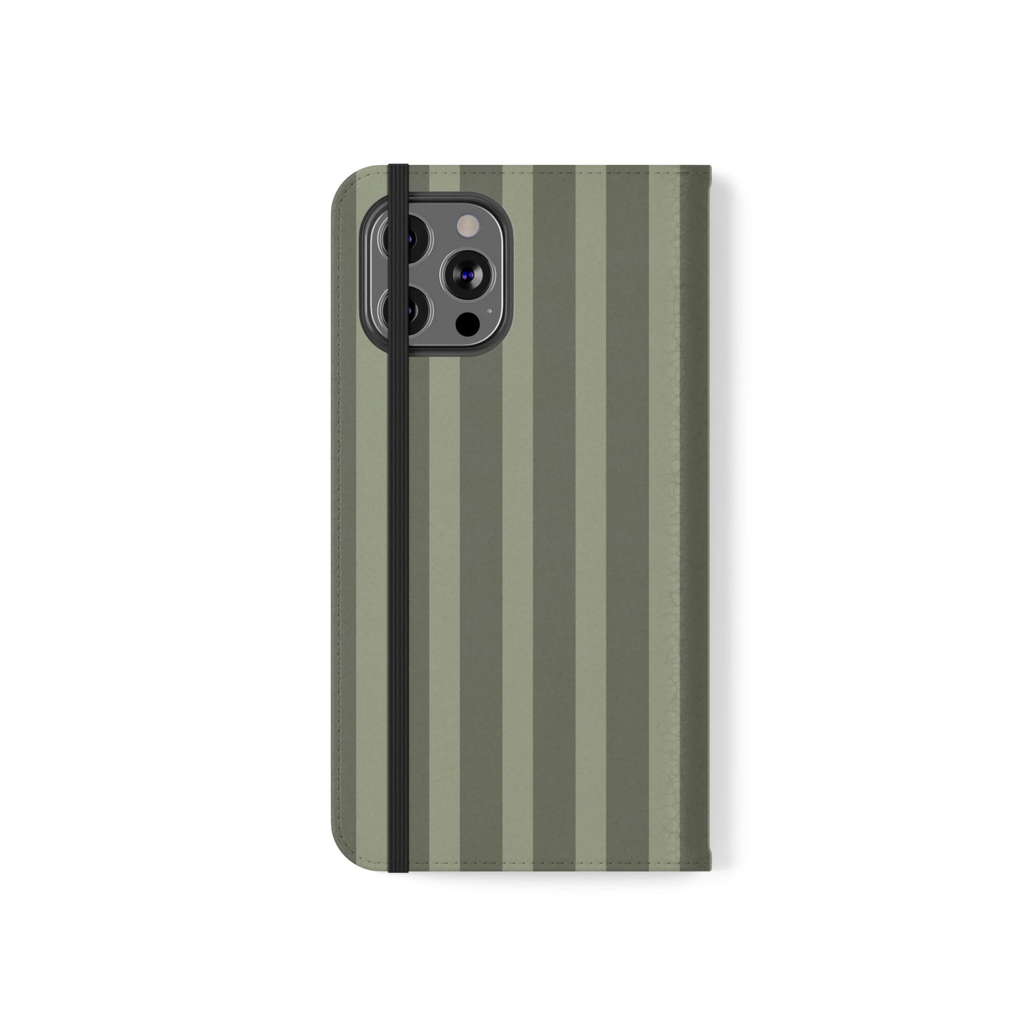 Olive Vertical Stripe Flip Phone Case — Wallet Cover with Card Slots