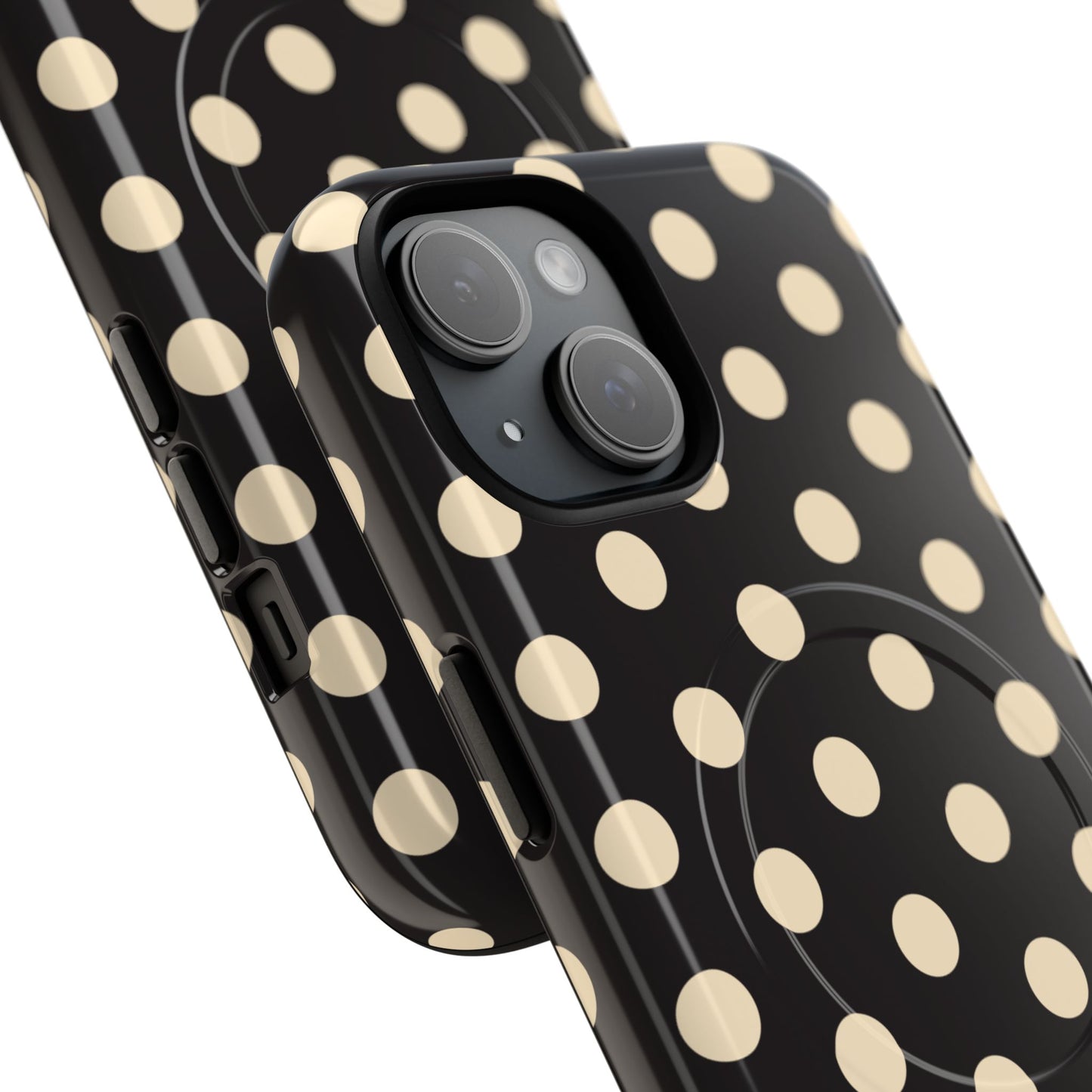 Polka Dot Magnetic Phone Case – Black & Cream Retro Spot Pattern
