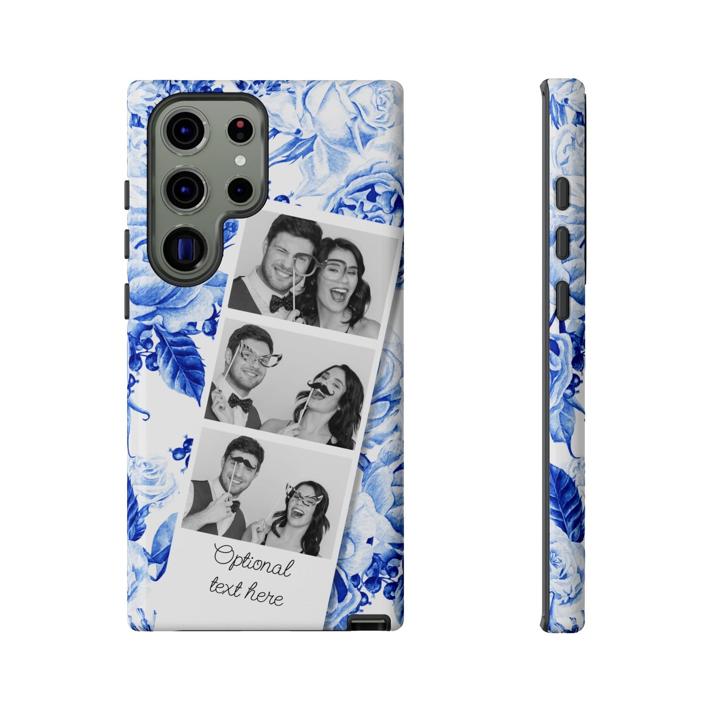 Three Photo Personalised Blue Floral Image Strip Custom Phone Case