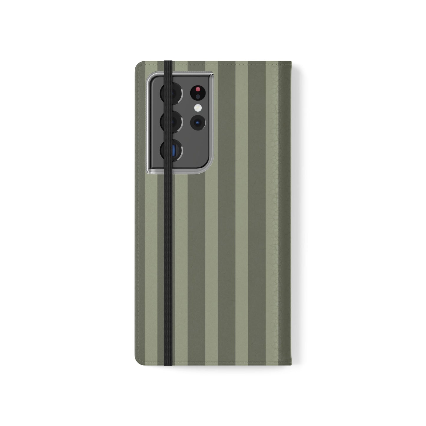 Olive Vertical Stripe Flip Phone Case — Wallet Cover with Card Slots