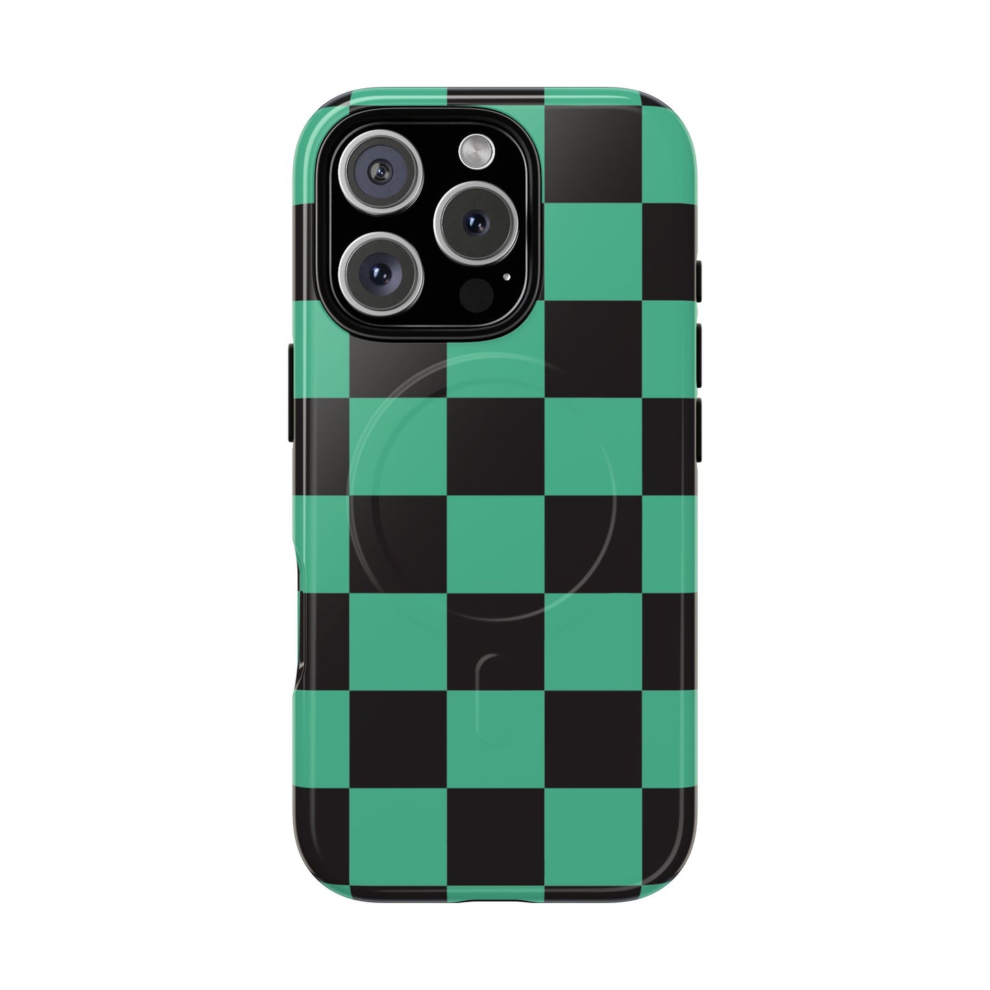 Tanjiro Magnetic Phone Case — Green and Black Chequered Tough Protective MagSafe Case
