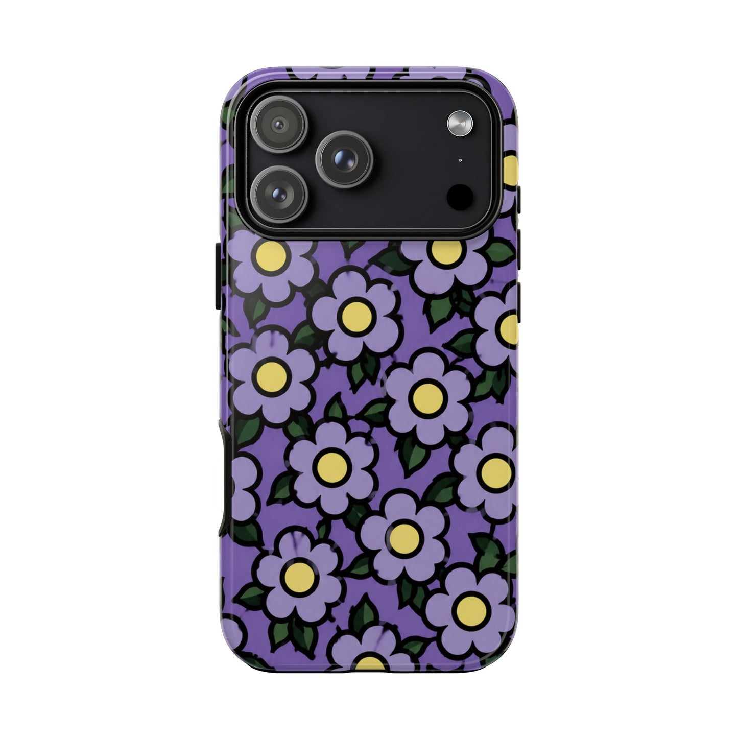 Purple Floral Tough Phone Case — Durable Protective Phone Cover with Cute Daisy Pattern