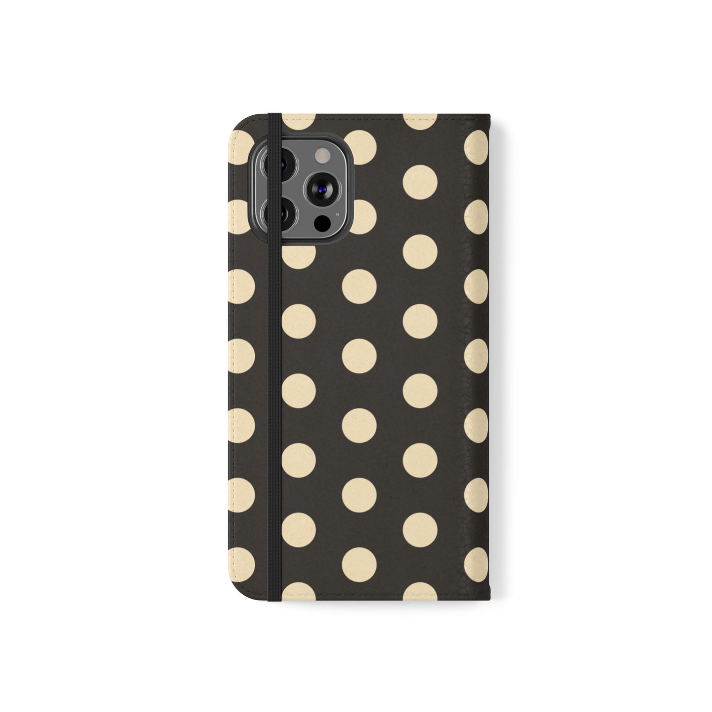 Polka Dot Flip Phone Case – Retro Black & Cream Wallet Cover
