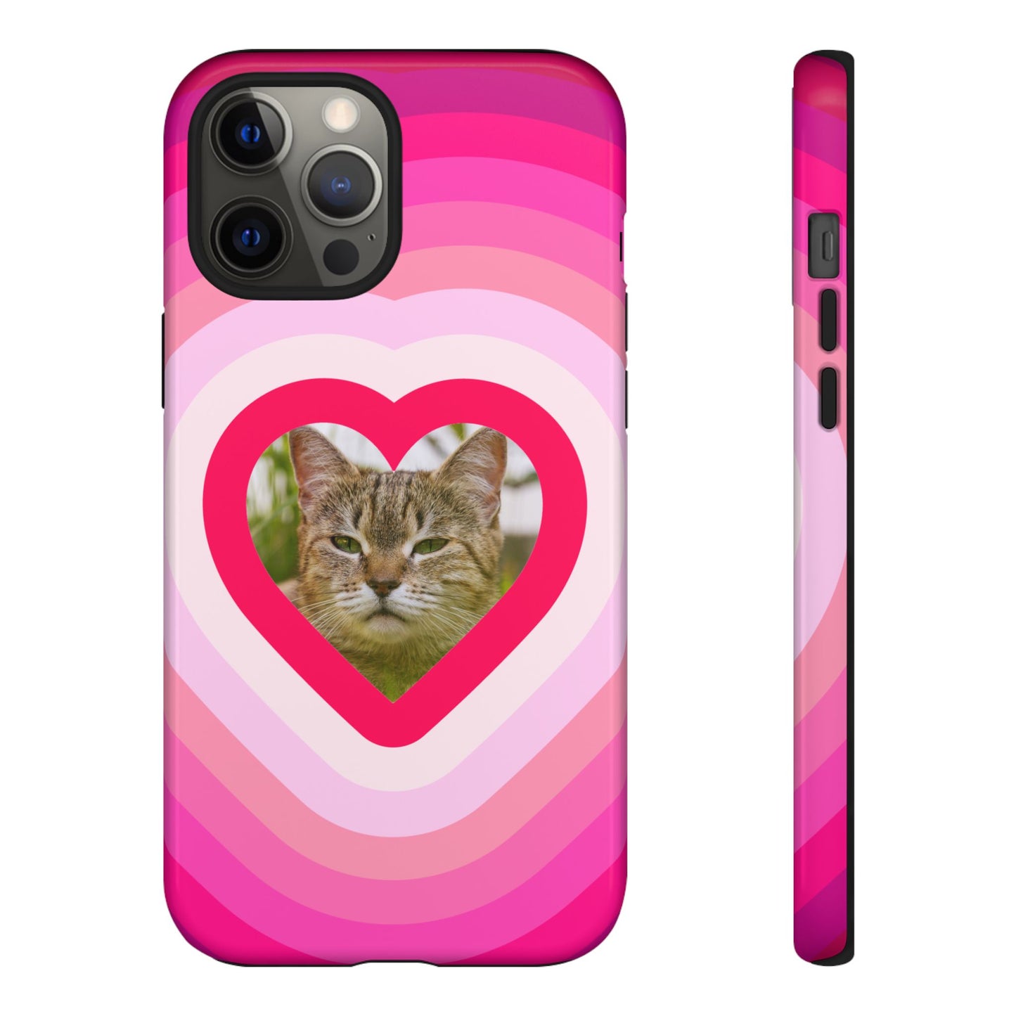 Single Image Personalised  Heart Photo Phone Case – Pink Gradient Love Tough Case for Apple iPhone, Samsung Galaxy and Google Pixel.