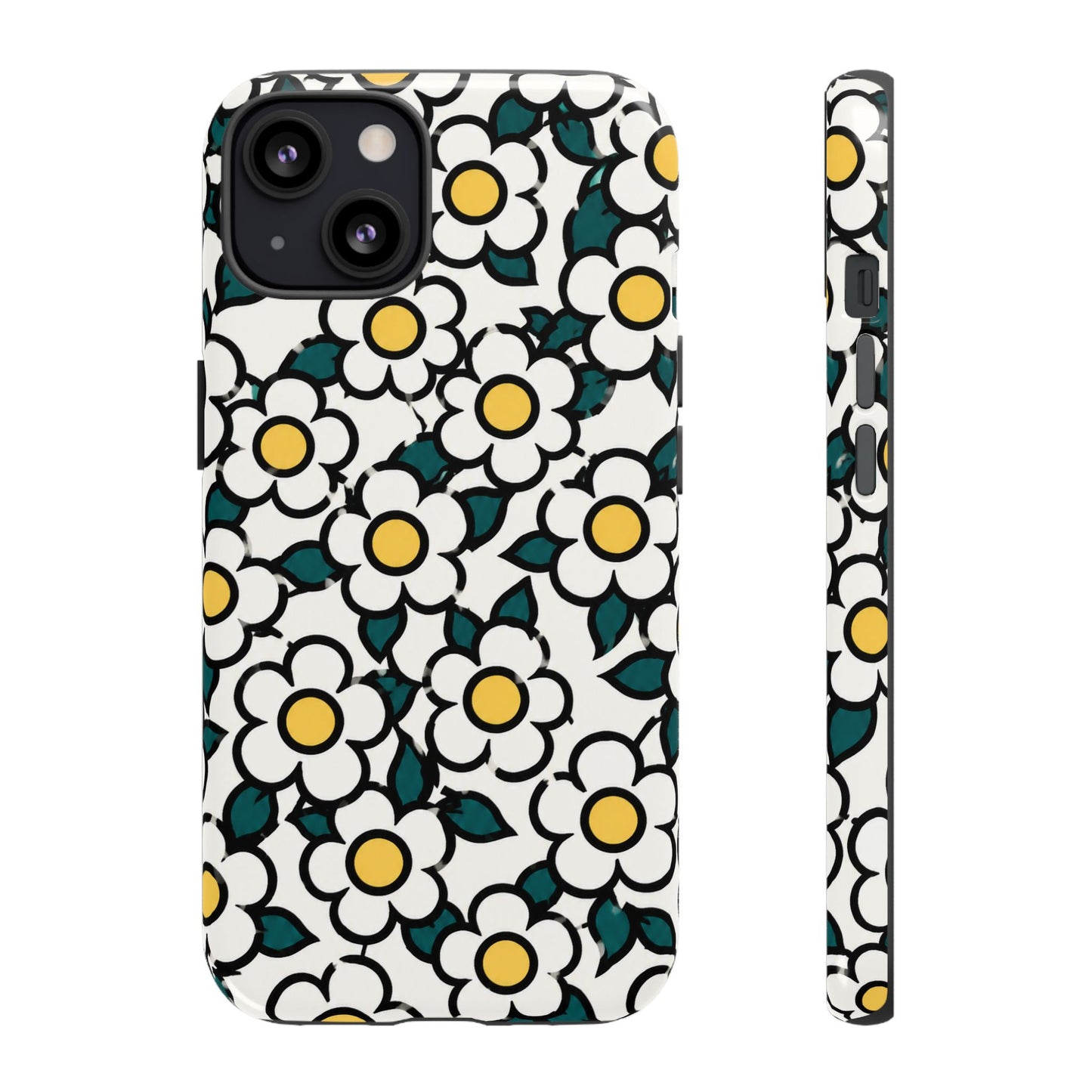 Floral Daisy Tough Phone Case — Retro White & Yellow Protective Cover