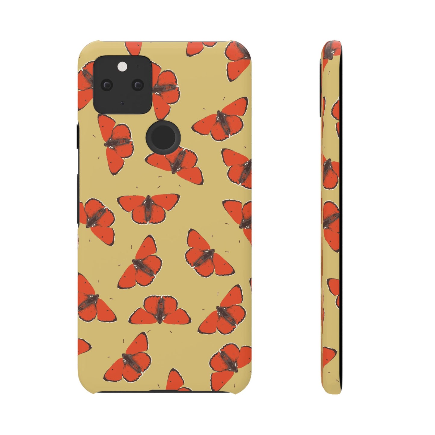 Butterfly Snap Phone Case — Red Moth Pattern on Mustard Background