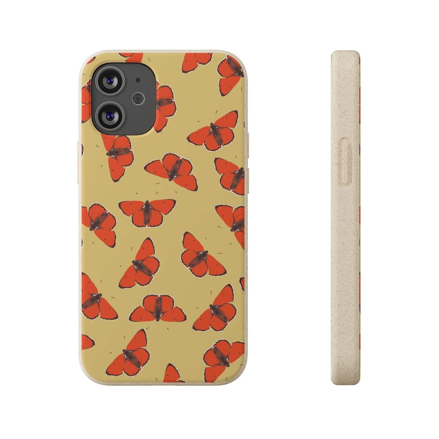 Biodegradable Retro Red Butterfly Pattern Phone Case for Apple iPhone and Samsung Galaxy.