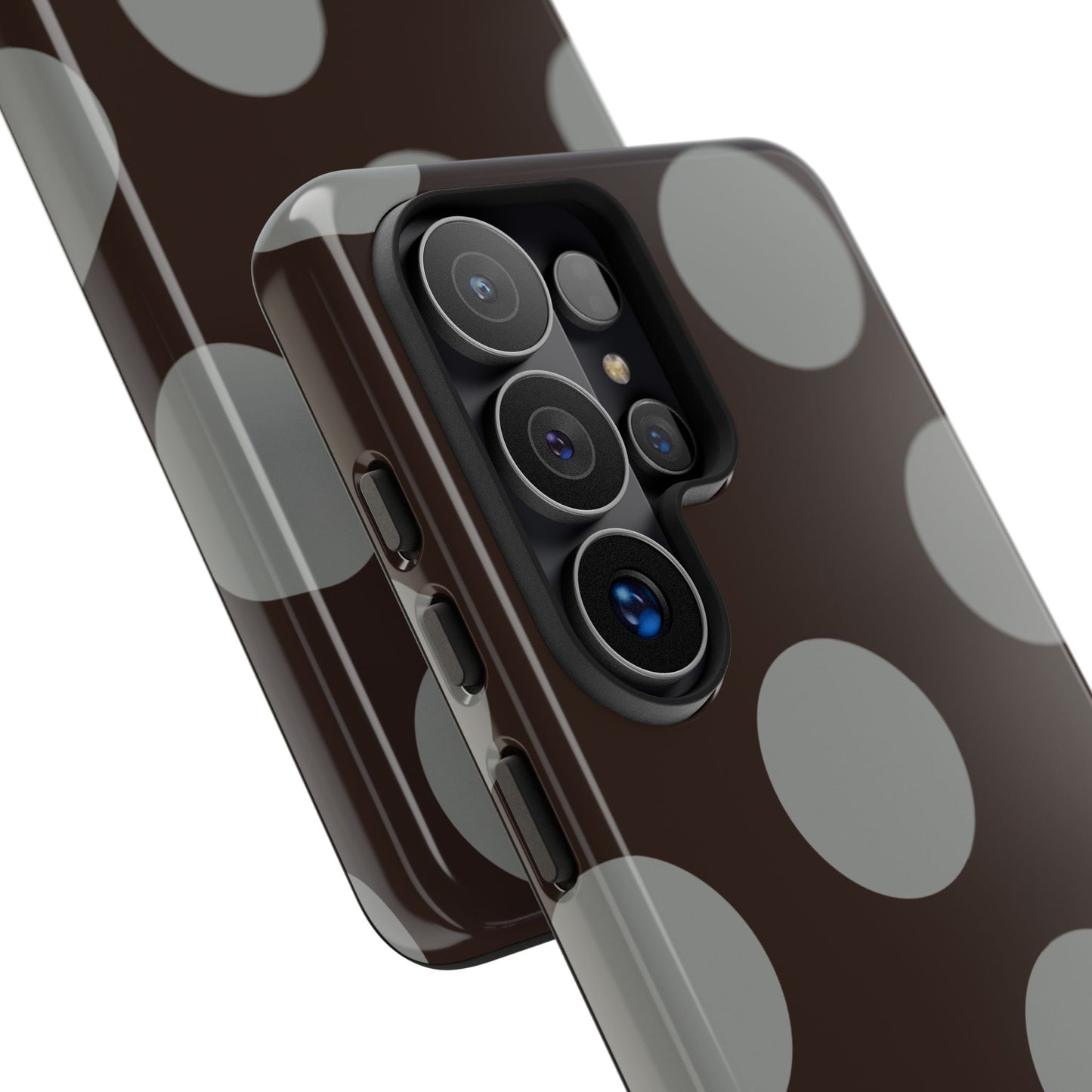Polka Dot Tough Phone Case – Brown & Gray Retro Dot Protective Cover
