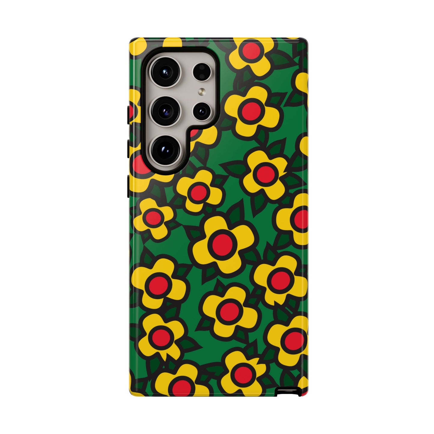 Floral Pop Tough Phone Case — Retro Yellow Red Flower Pattern