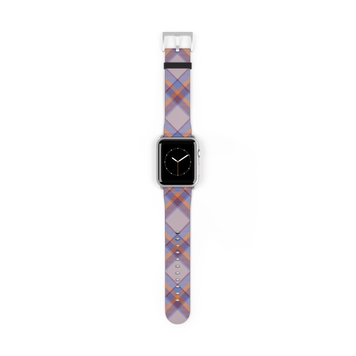 Tartan plaid watch band in orange and green for Apple Watch, stylish gift idea, faux-leather strap with stainless steel buckle