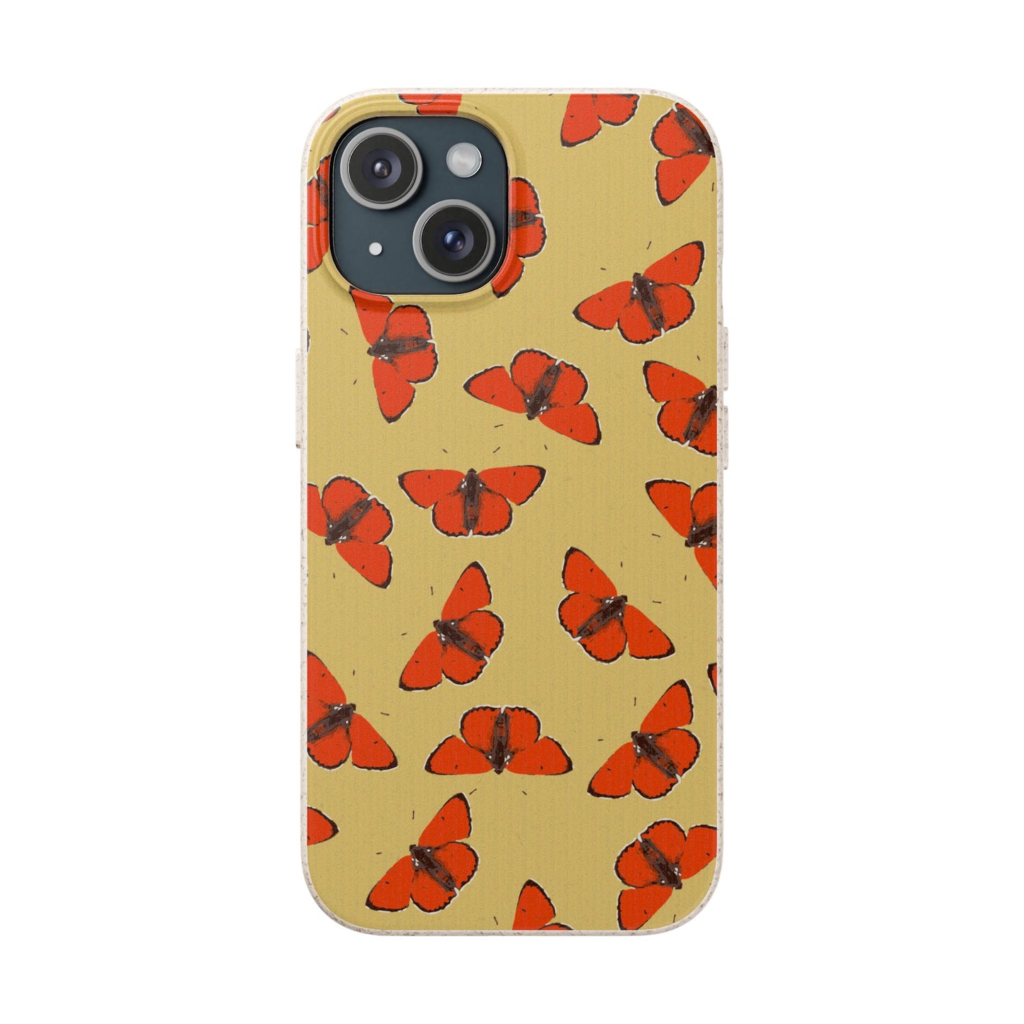 Biodegradable Retro Red Butterfly Pattern Phone Case for Apple iPhone and Samsung Galaxy.