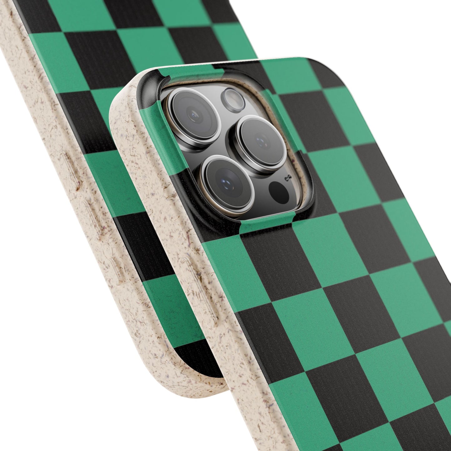 Biodegradable Checkerboard Phone Case — Green & Black Tanjiro Eco Smartphone Cover for Apple iPhone and Samsung Galaxy.