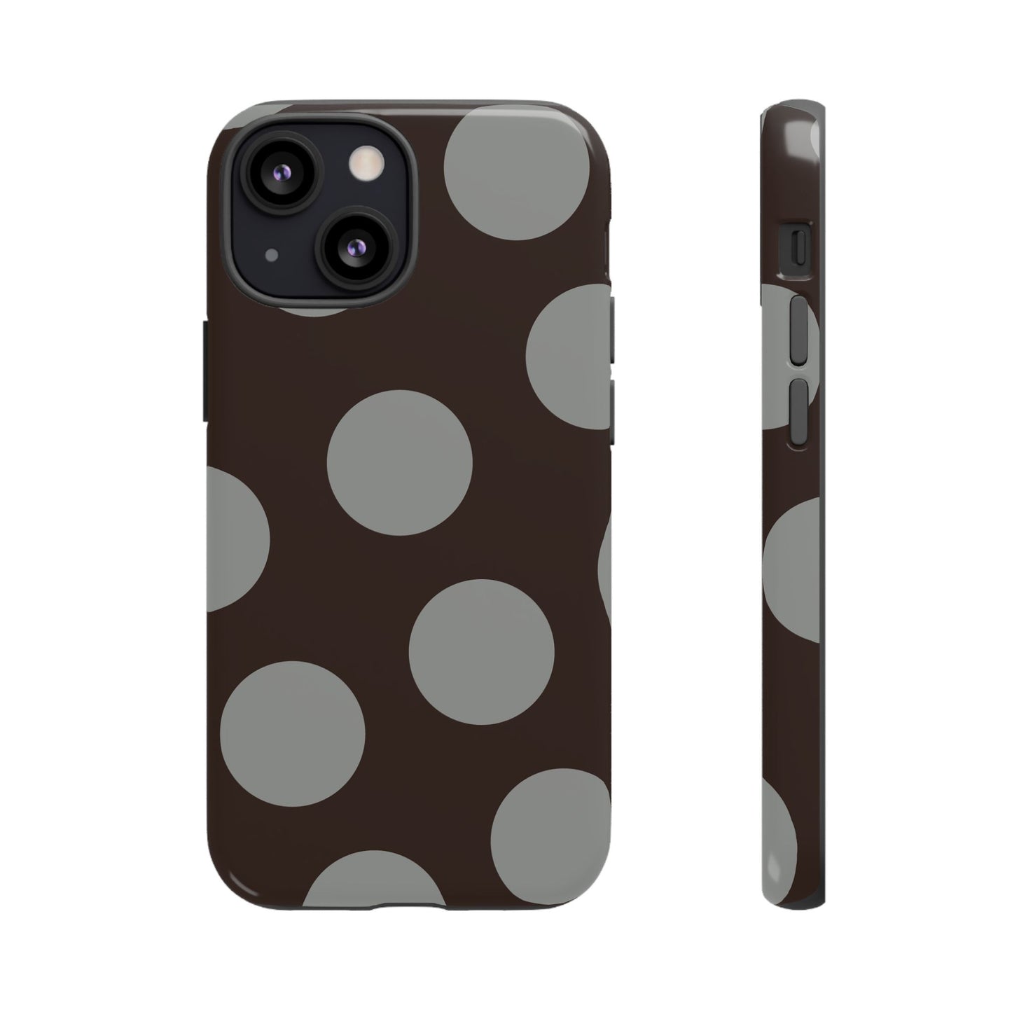 Polka Dot Tough Phone Case – Brown & Gray Retro Dot Protective Cover