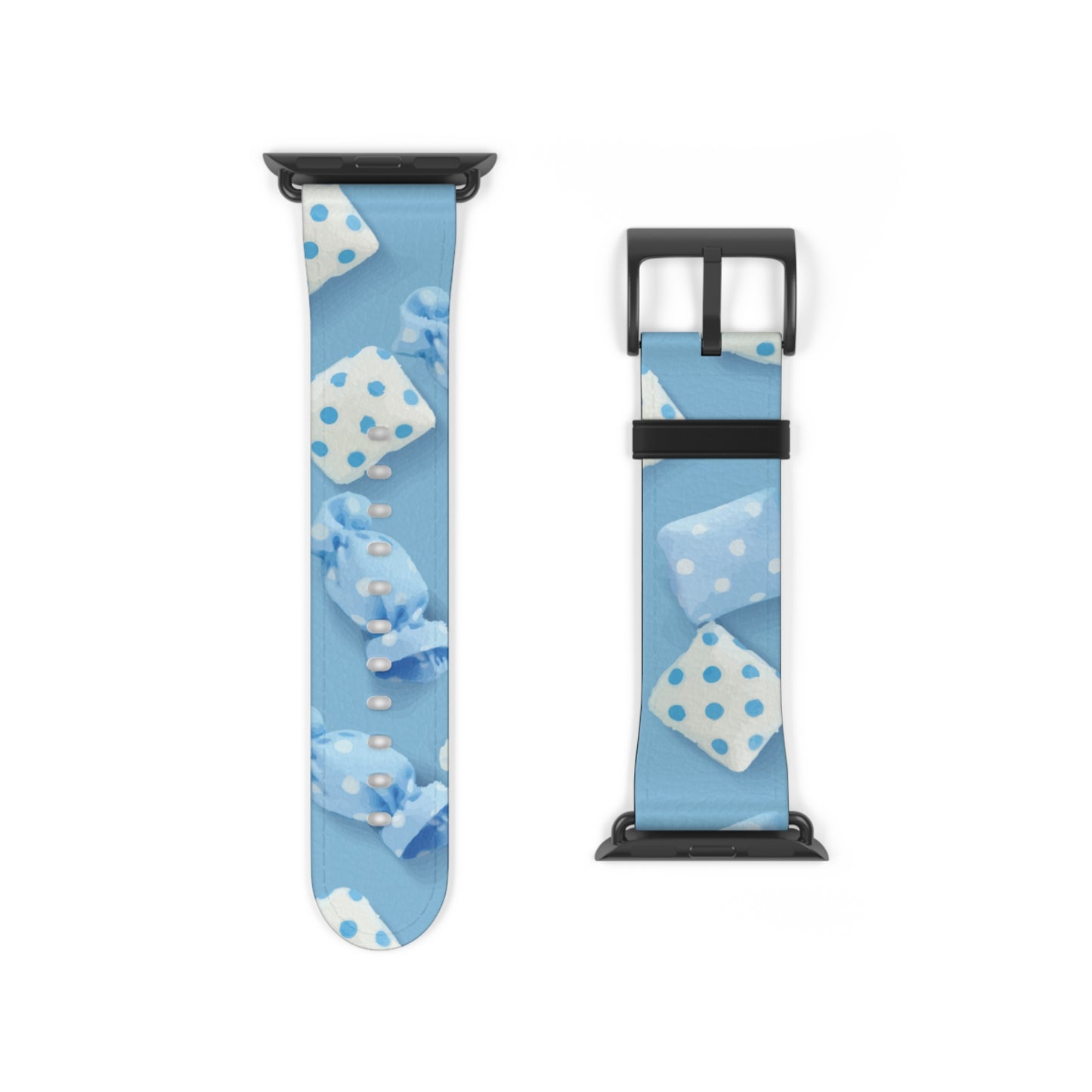 Apple Watch strap in pastel blue candy style, colorful accessory for everyday wear, faux-leather band with steel buckle