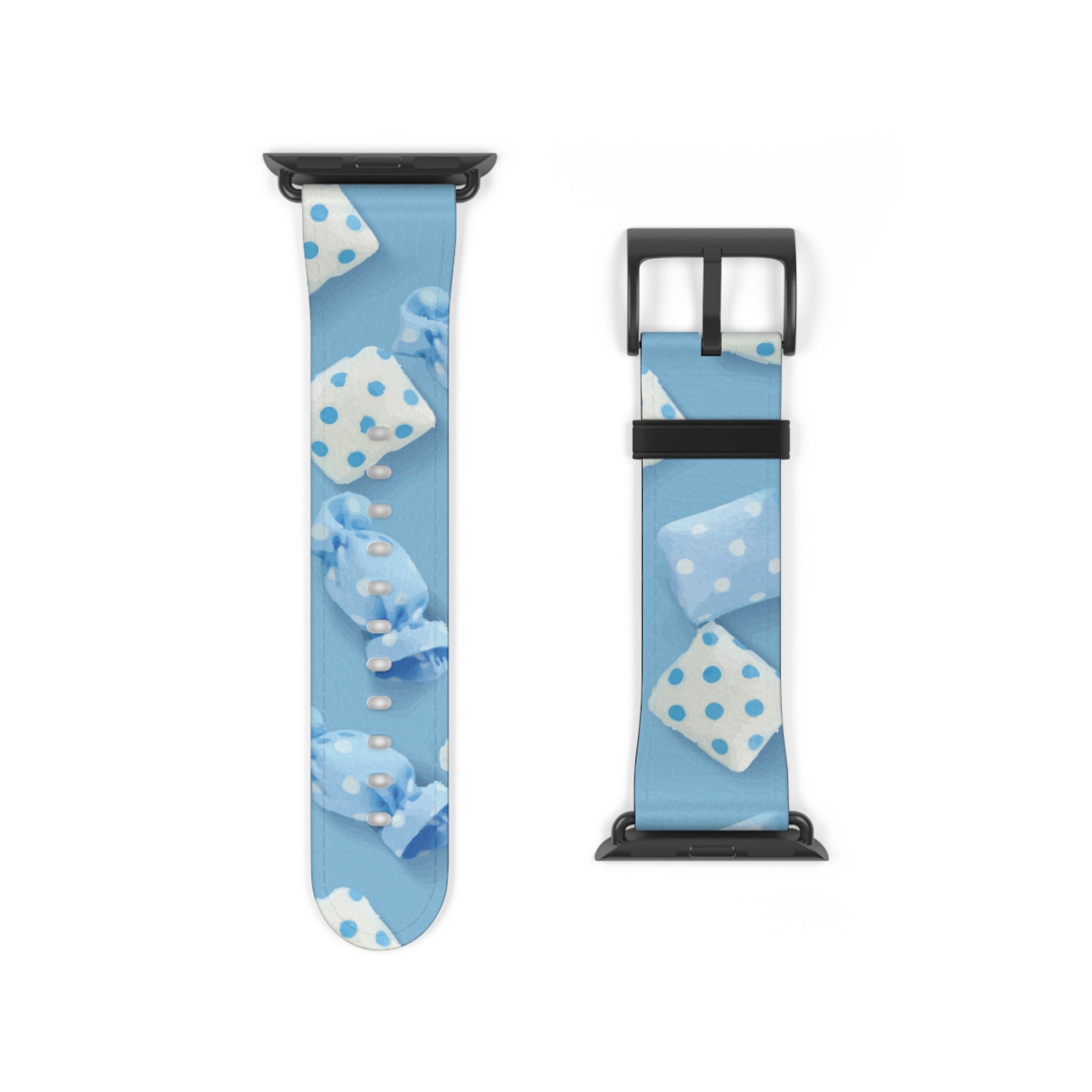 Apple Watch strap in pastel blue candy style, colorful accessory for everyday wear, faux-leather band with steel buckle