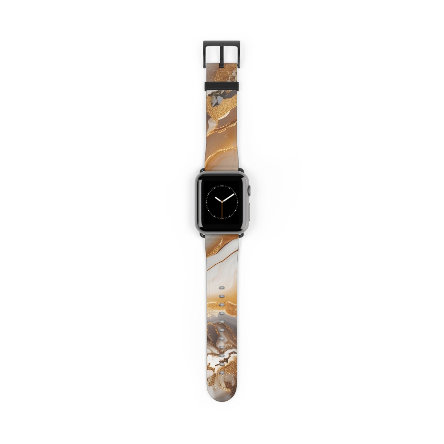 Marble and gold Apple Watch band with faux-leather strap, luxury accessory for men and women, modern stainless steel buckle