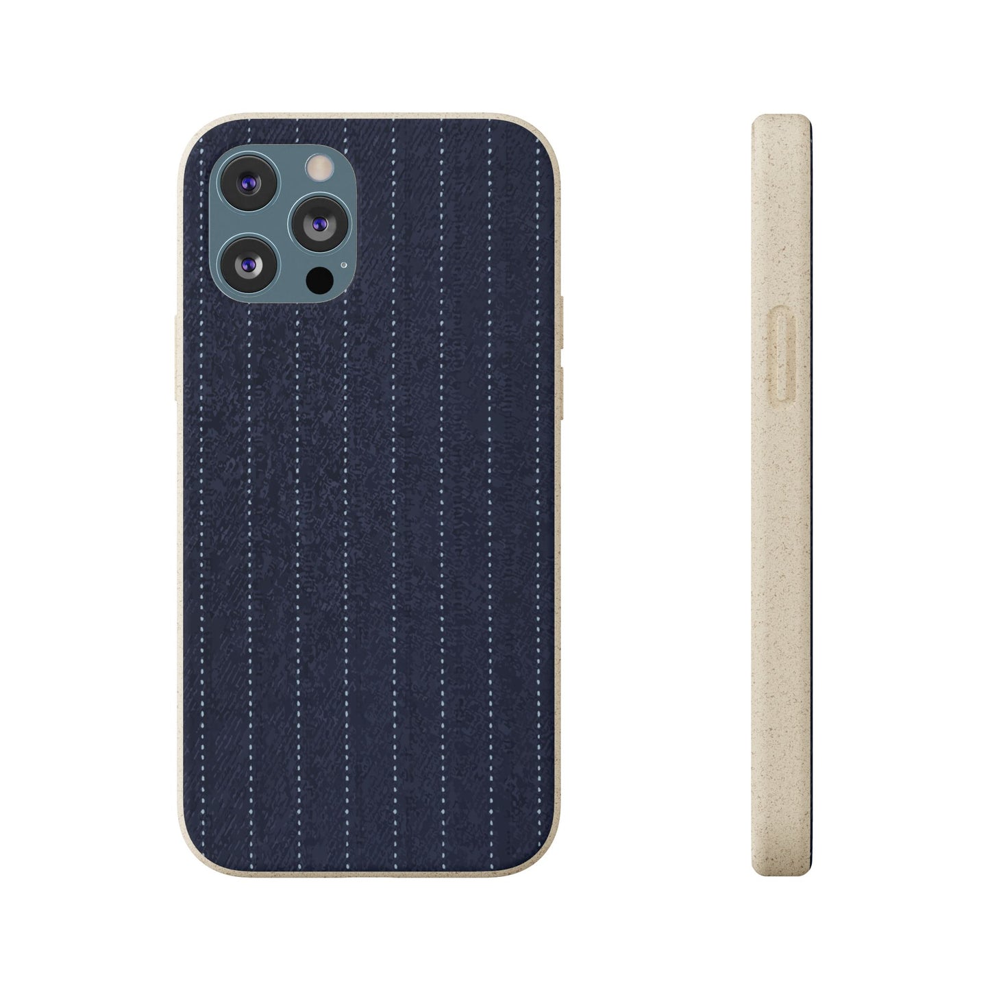 Biodegradable Pinstripe Phone Case — Eco-Friendly Navy Fabric Phone Cover for Apple iPhone and Samsung Galaxy.
